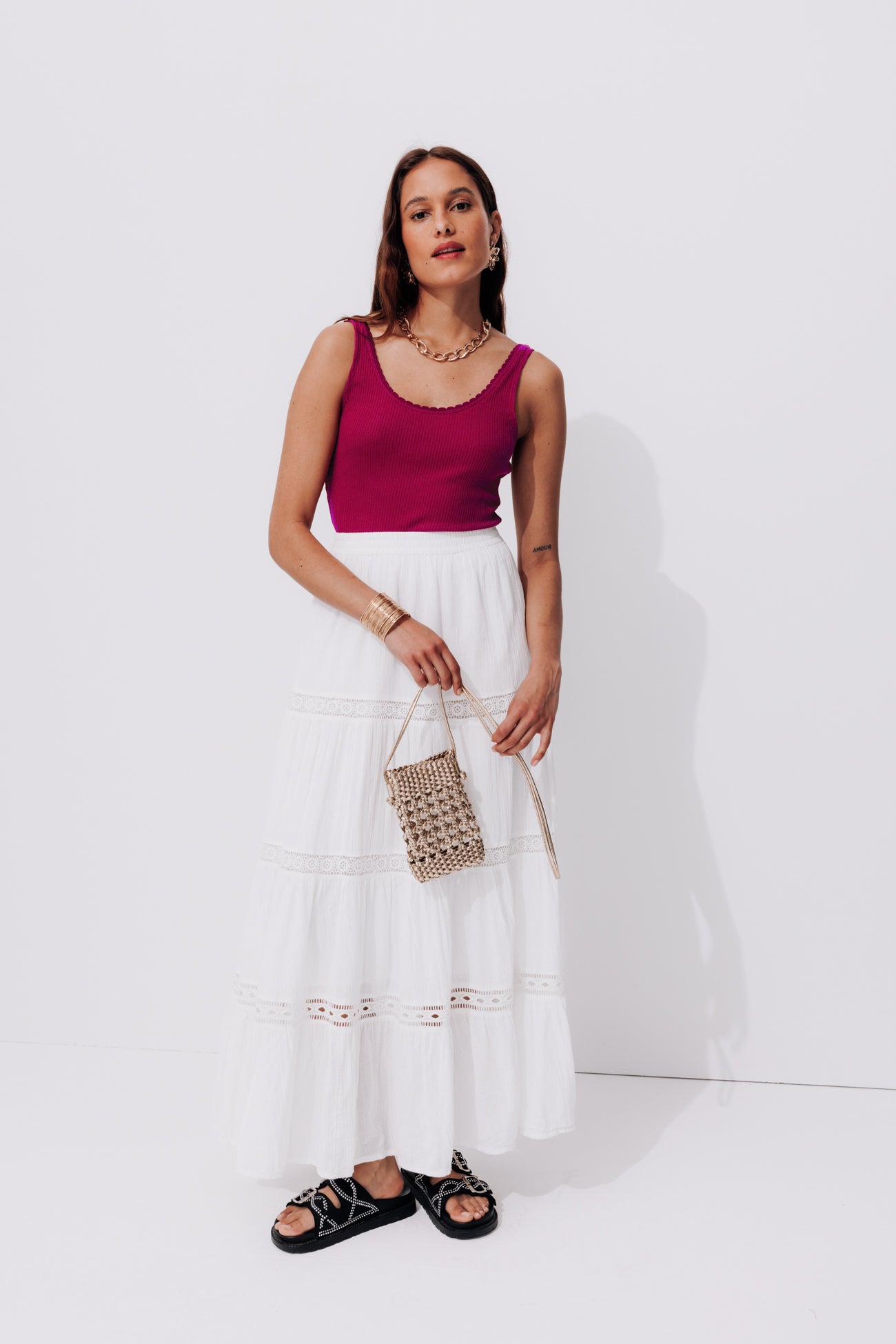 Plain ribbed sleeveless top - Bordeaux red