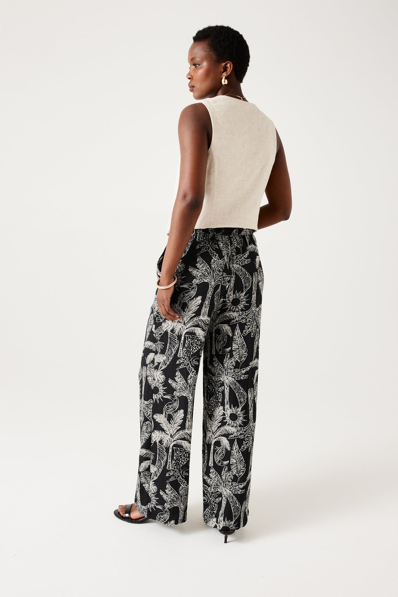 Wideleg patterned trousers - Black print