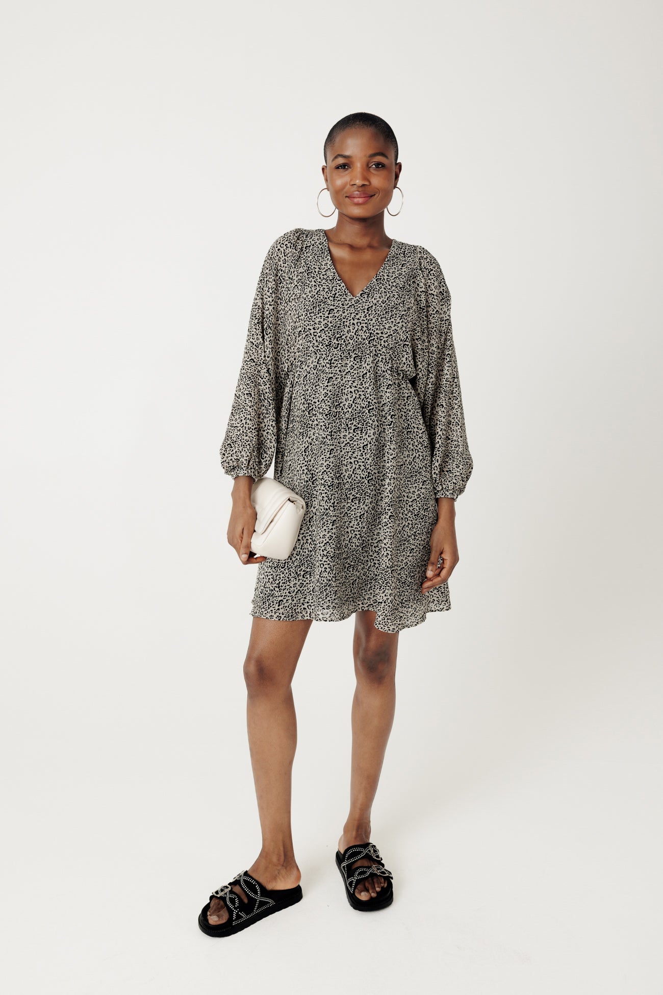 Short flared dress - Black print