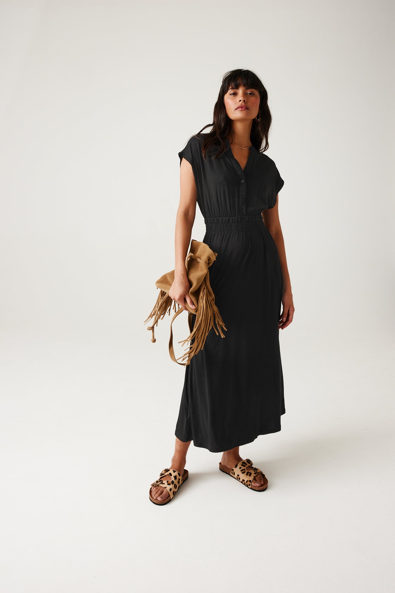 Mid-length jersey dress - Cognac