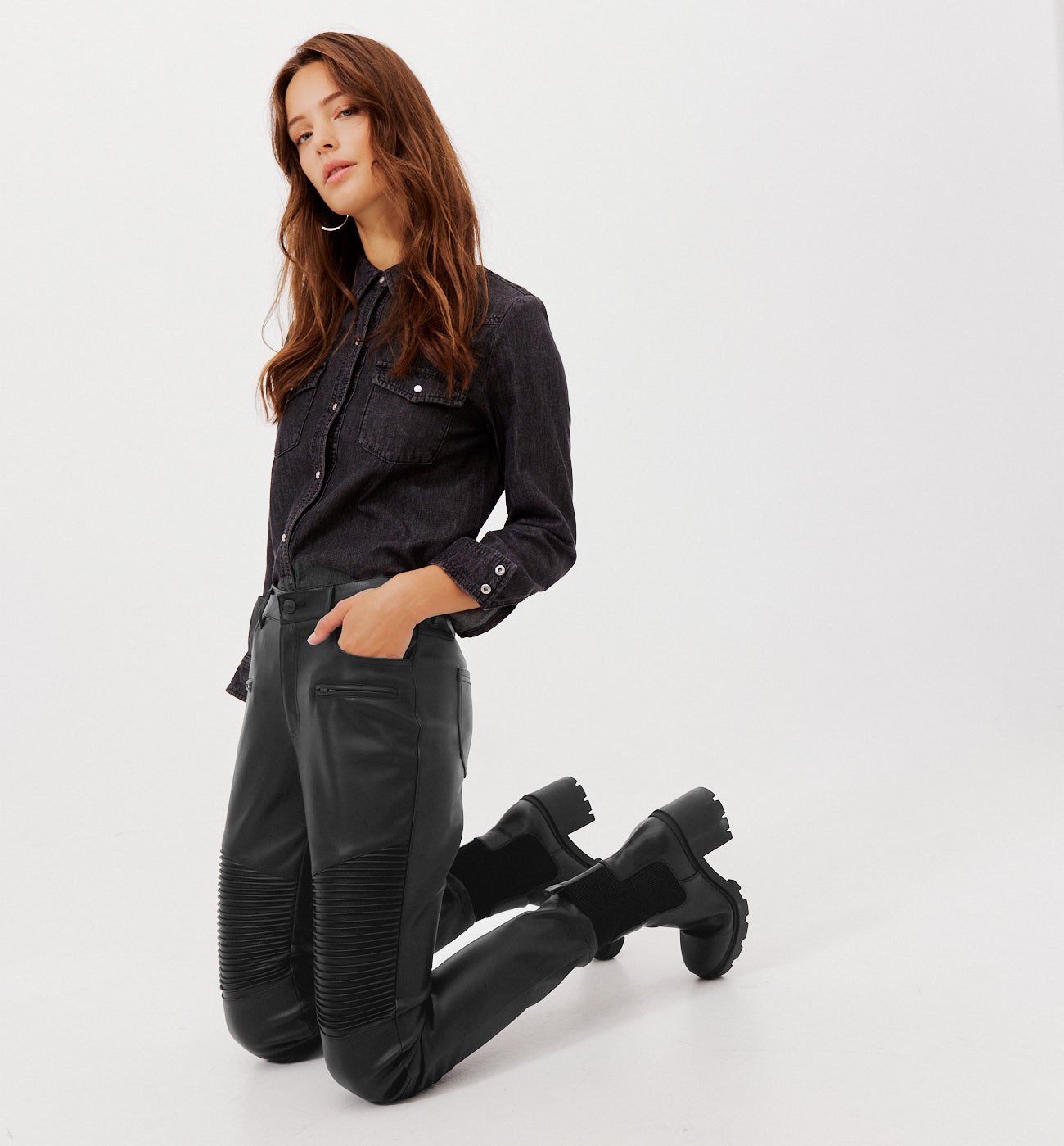 Faux leather biker trousers - Black