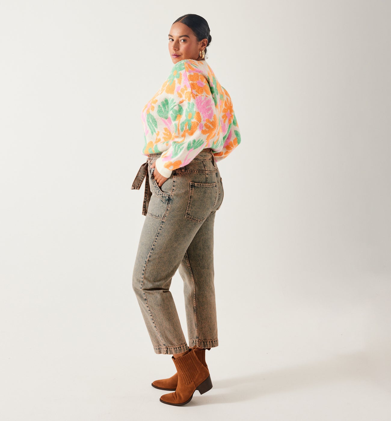 High-waist overdyed jeans - Light denim