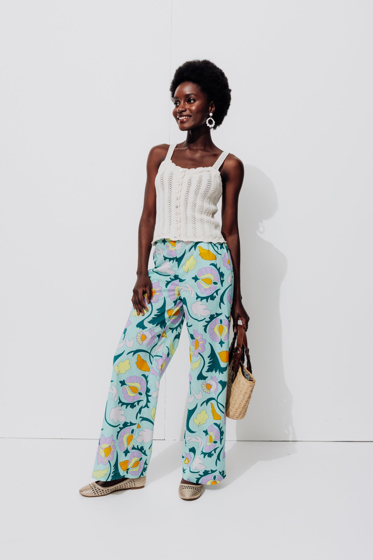 Wideleg patterned trousers - Ecru print