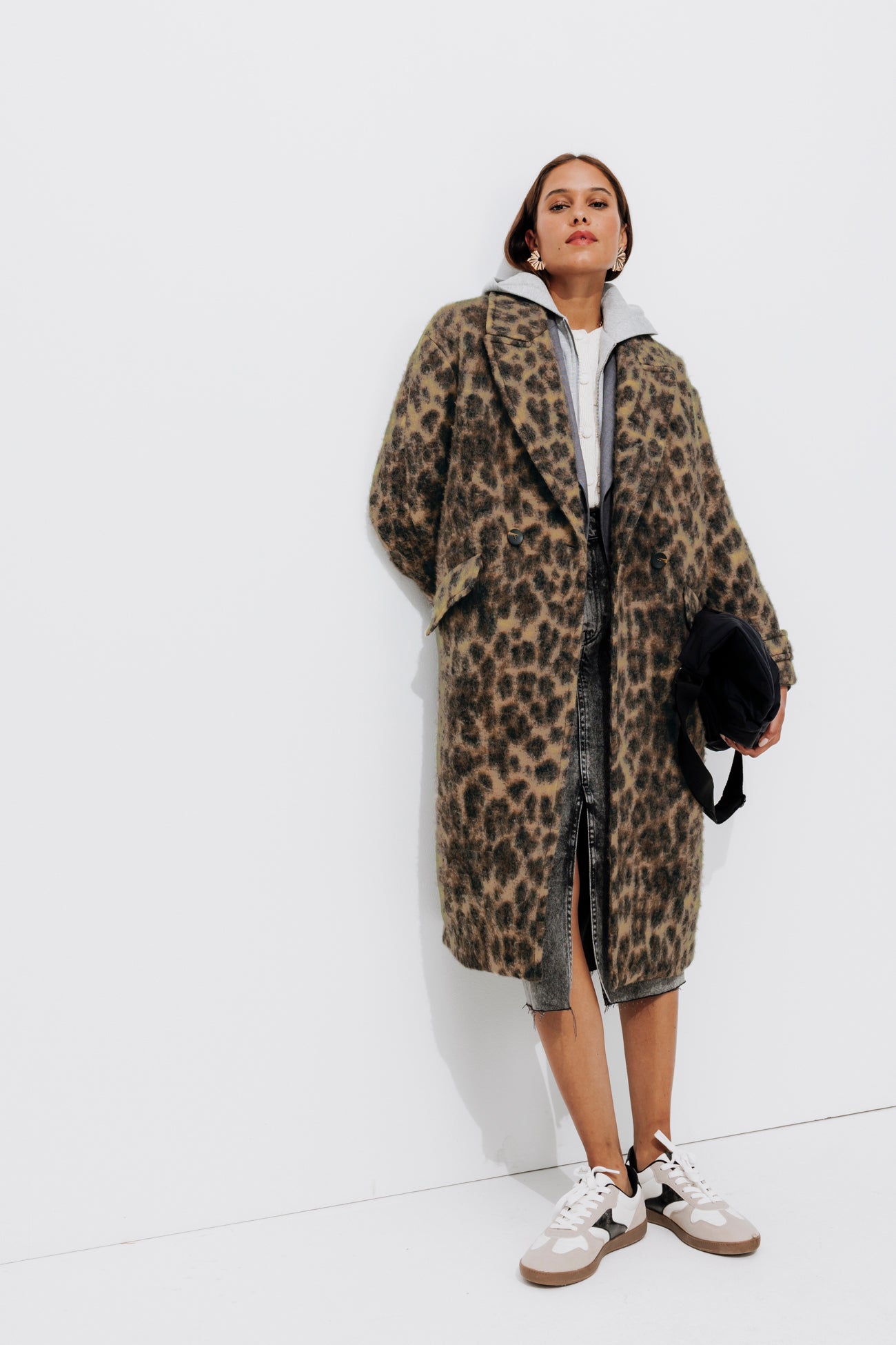 SIMONE wool blend coat - Chestnut brown print
