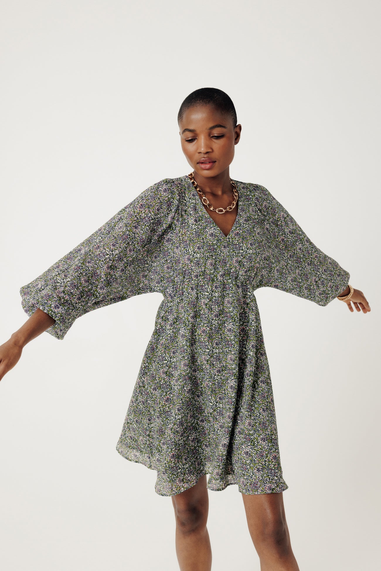 Short flared dress - Multicolour print