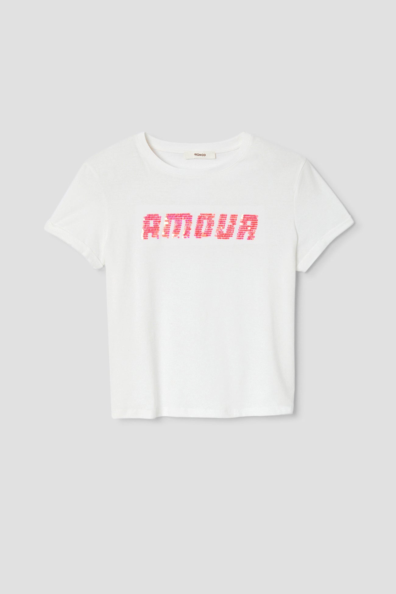 Sequinned slogan t-shirt - Ecru print