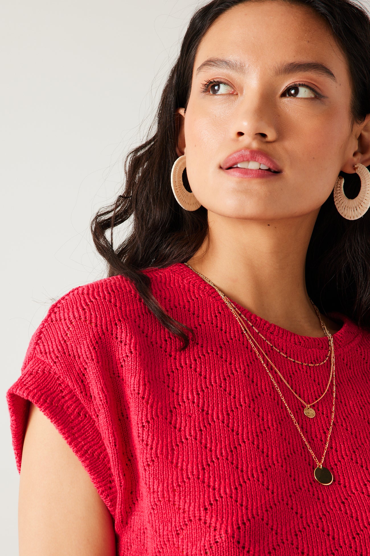 Pointelle knitted crop top - Raspberry red