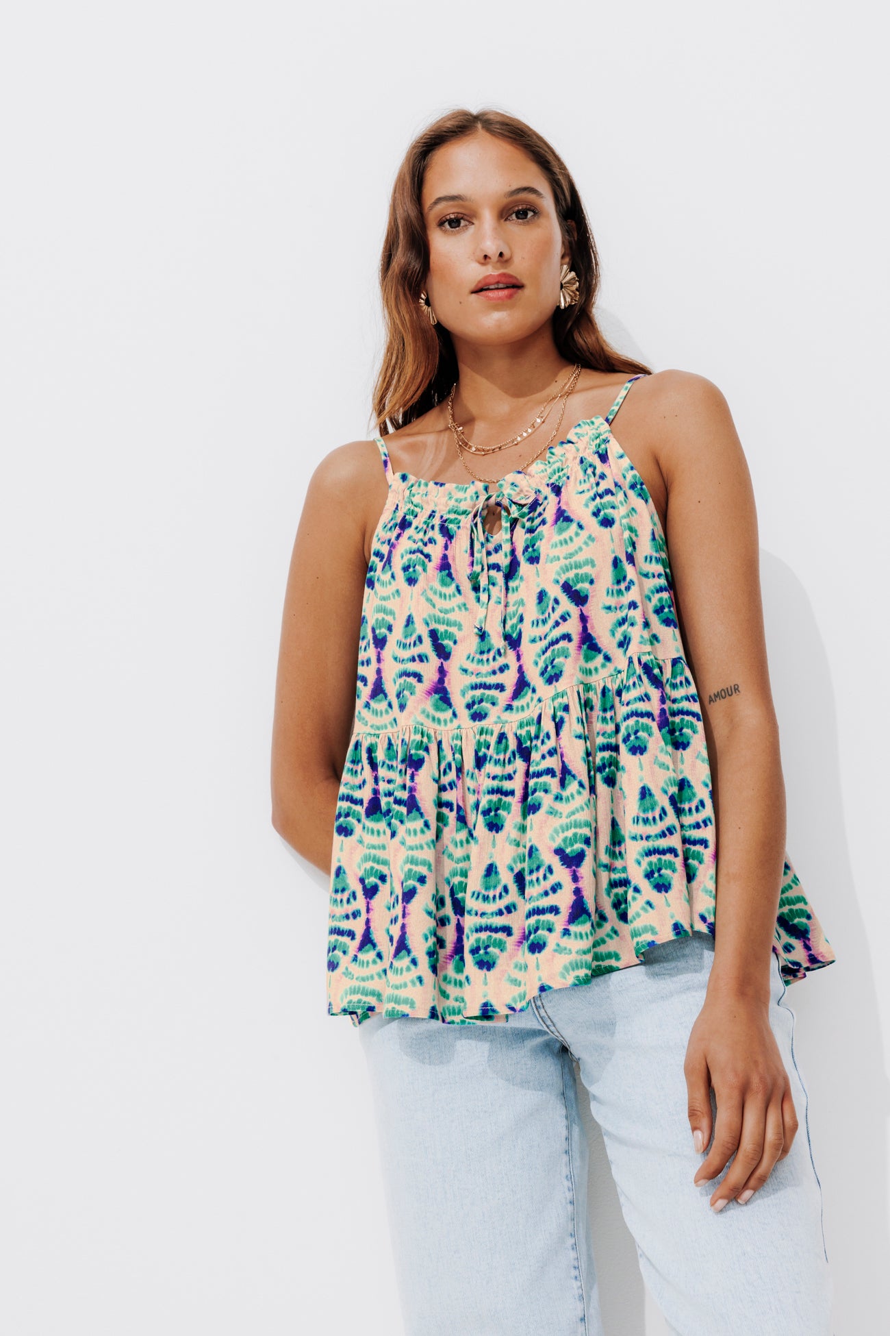 Ecodesign ikat top - Ecru print