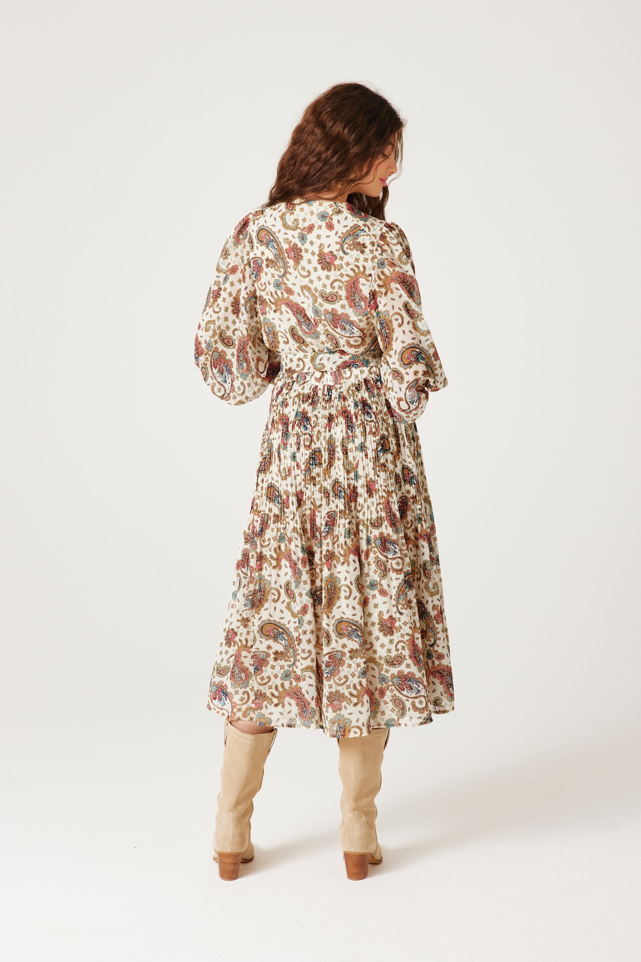 Patterned midi dress - Ecru print