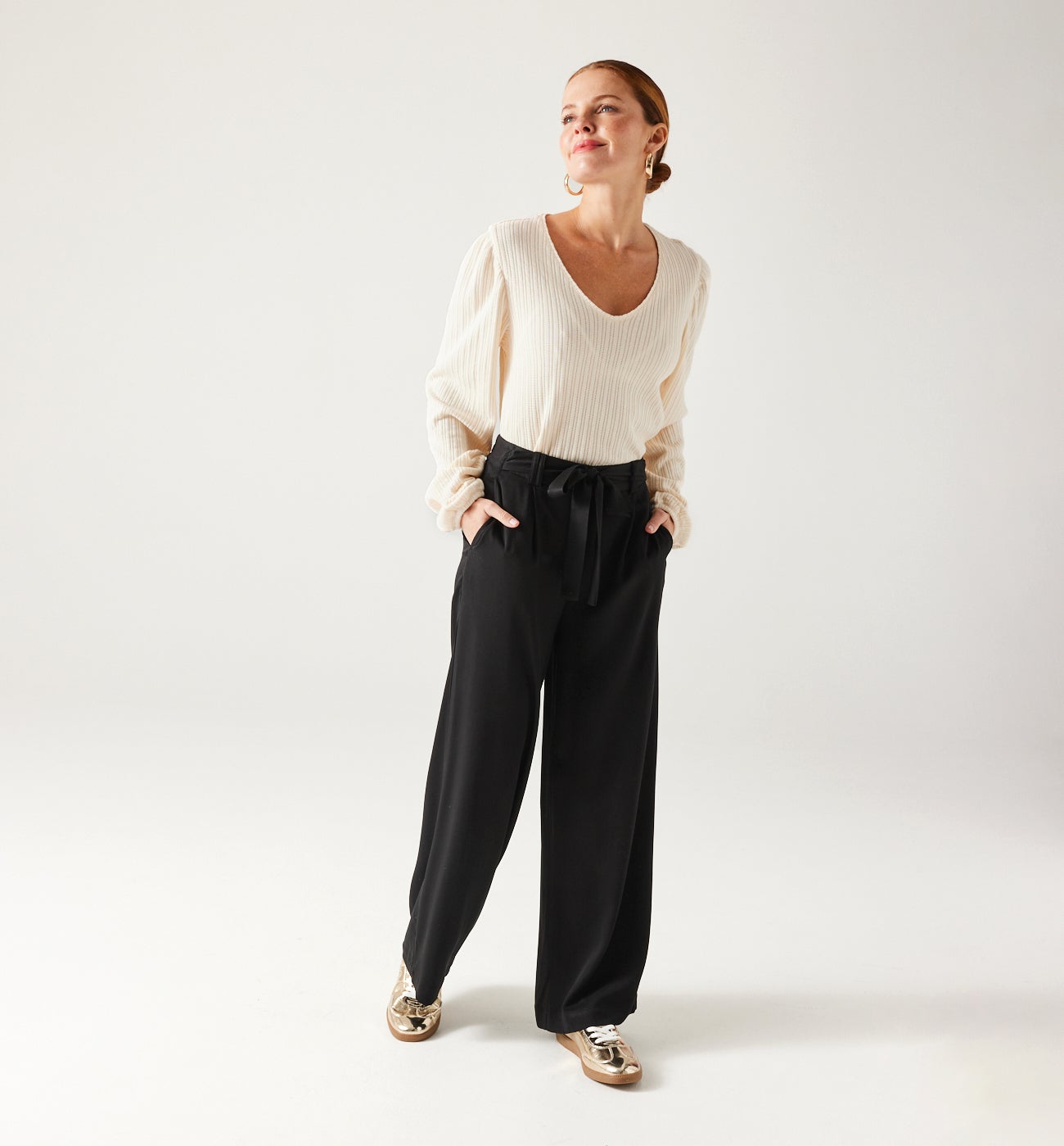 High-waist wideleg trousers - Black