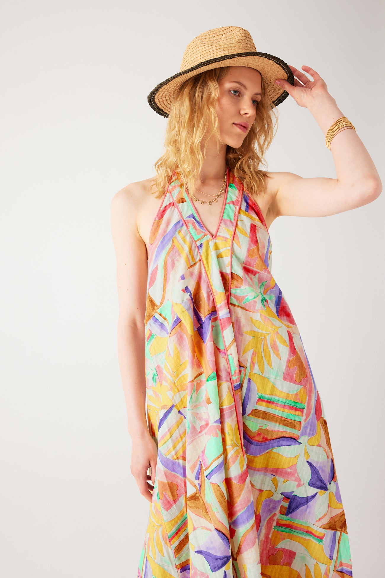 Patterned low-back dress - Ecru print