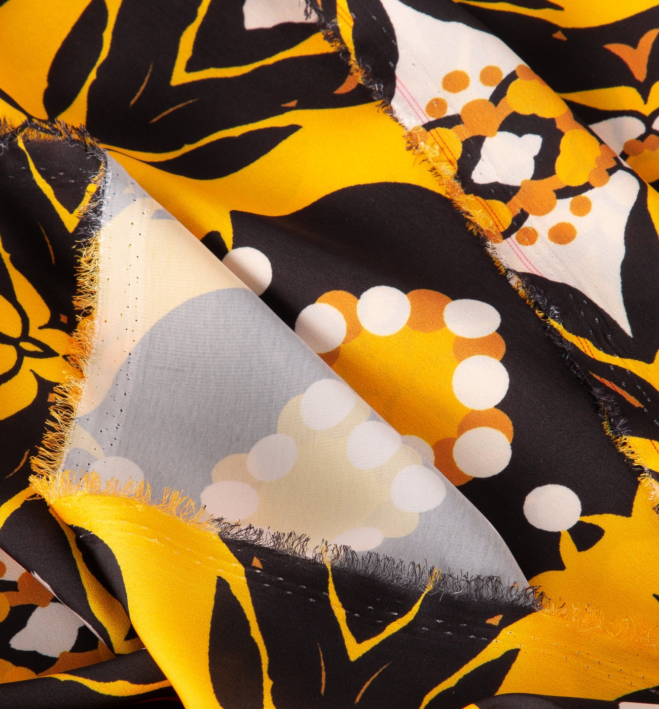 Polyester satin fabric cut - Yellow print