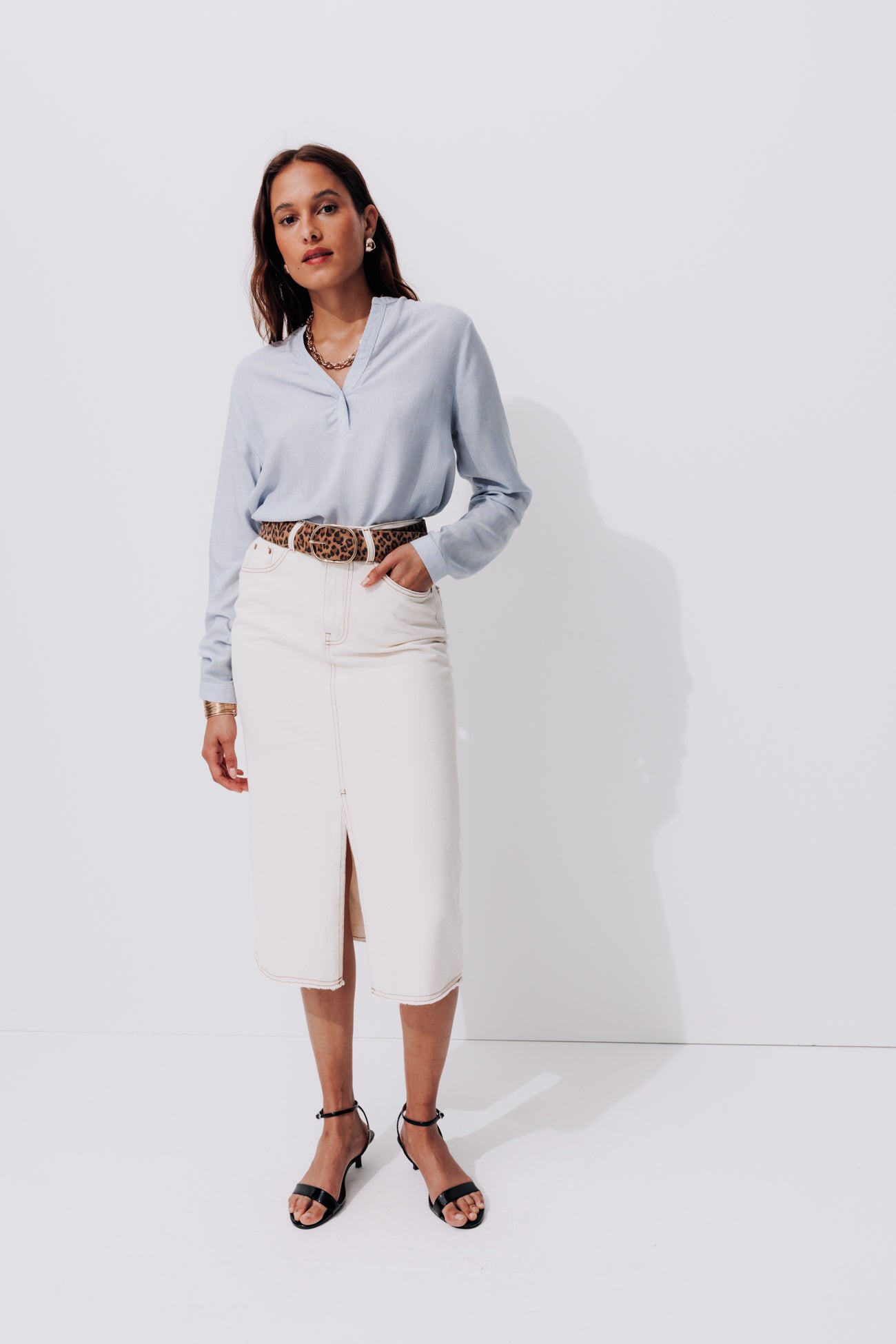 Tunic neckline blouse - Blue stripes