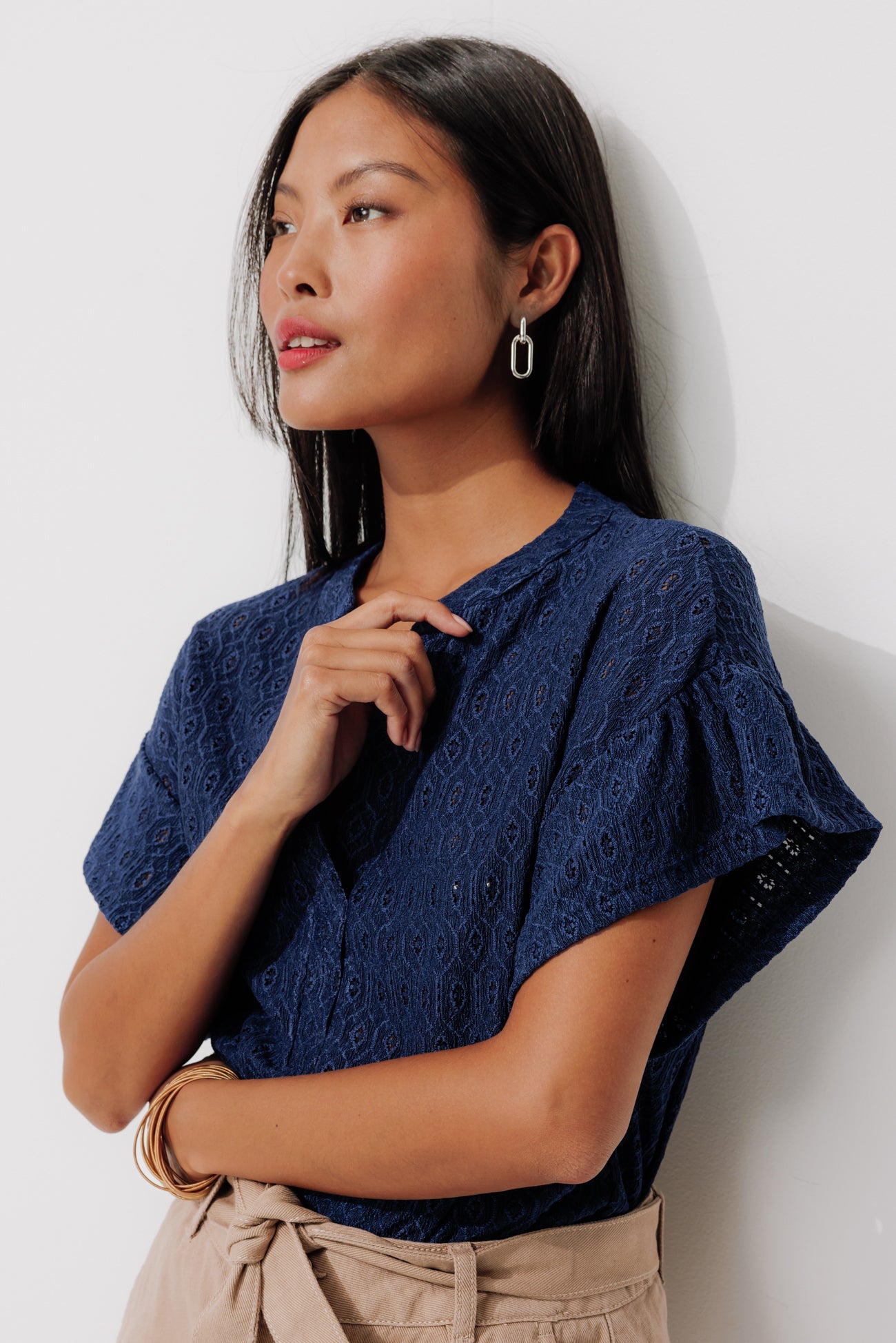 Lace effect openwork top - Red stripes