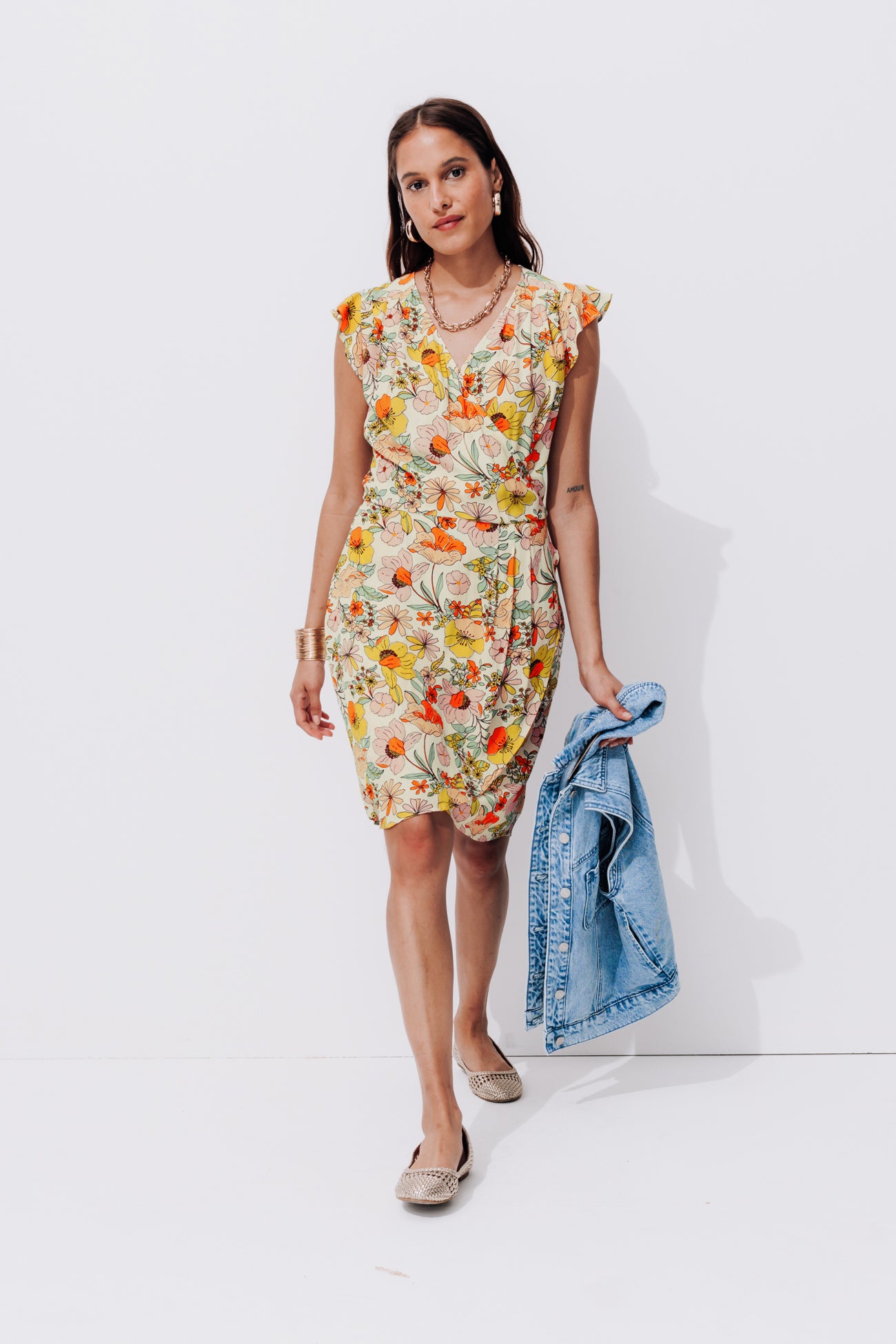 Short floral dress - Ecru print