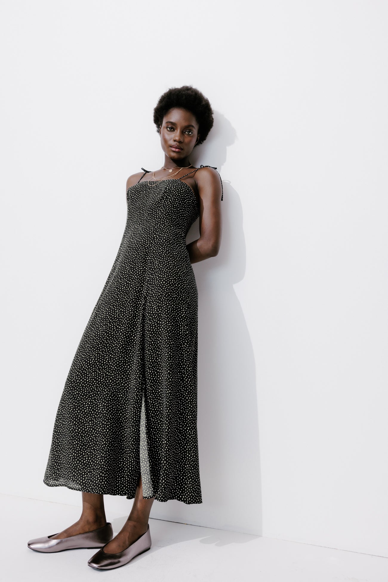 Long dotted dress - Black print