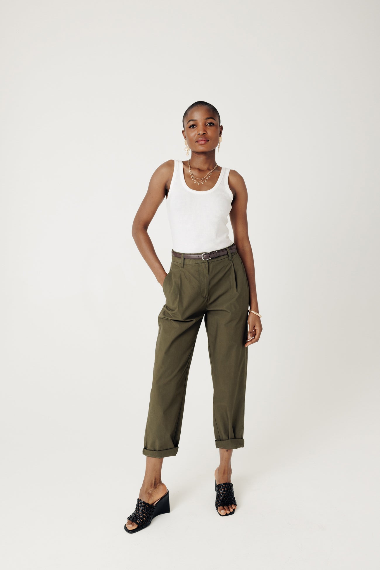 Ribbed sleeveless top - Ecru