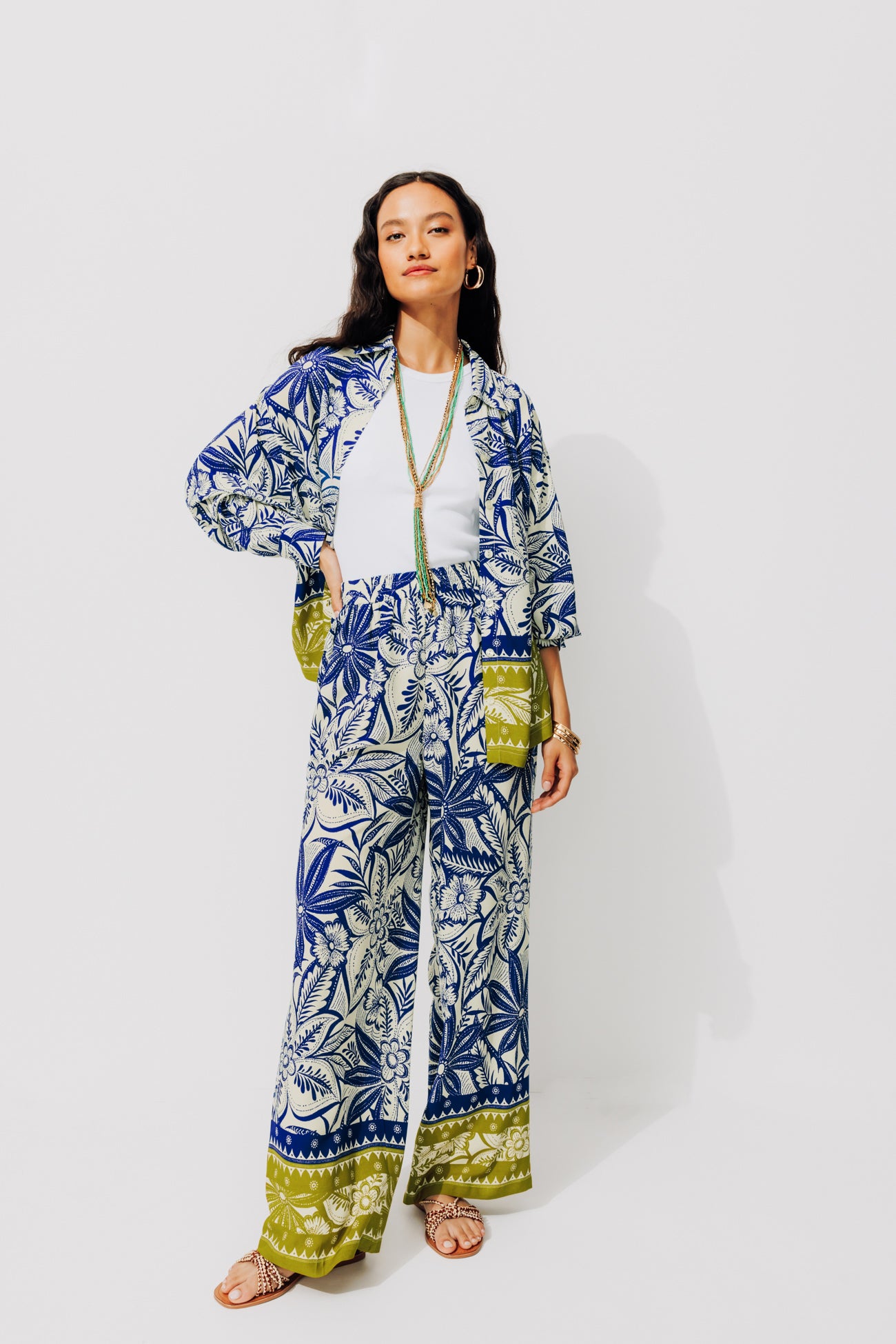 Wideleg patterned trousers - Navy blue print