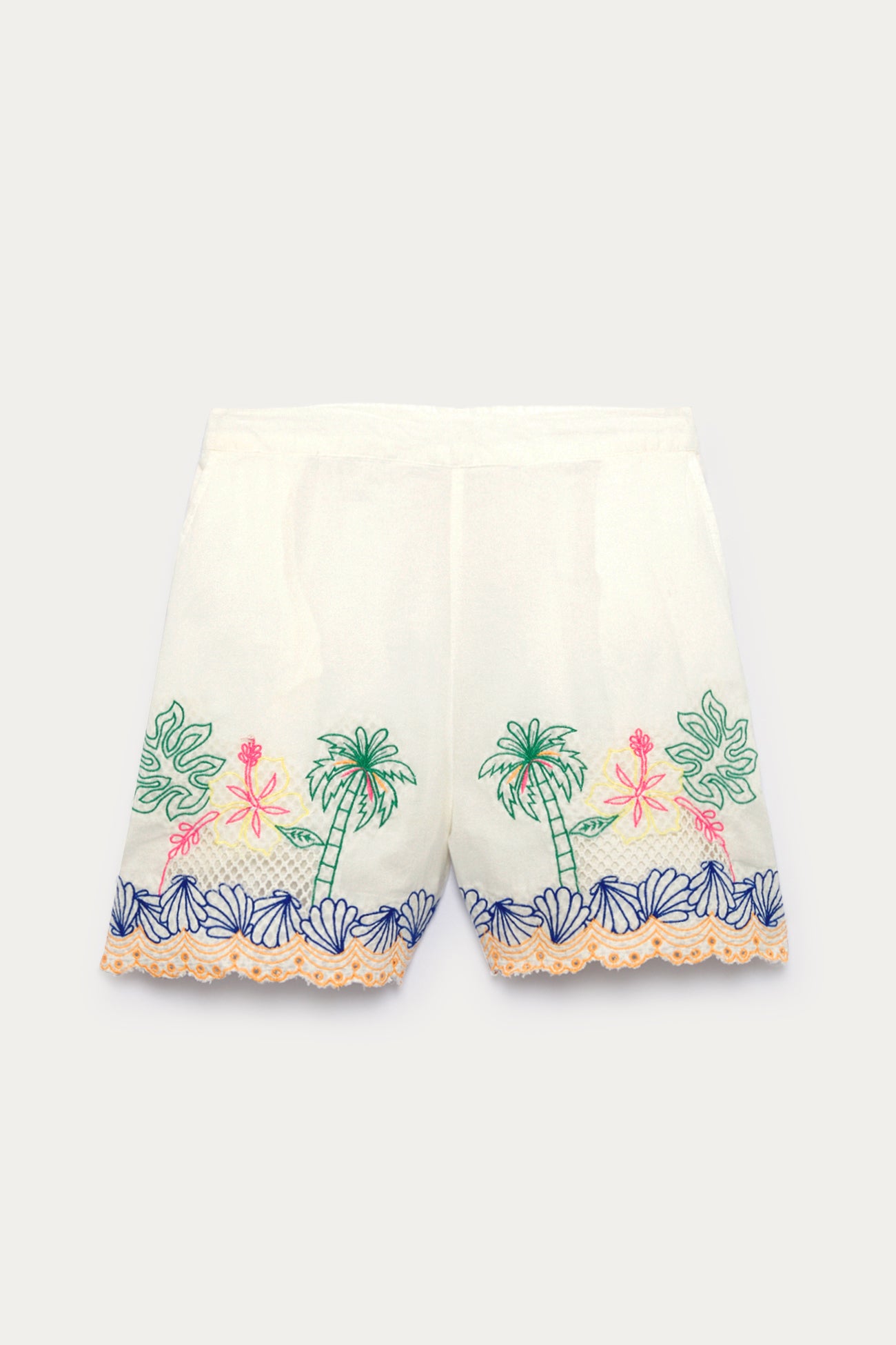 Embroidered cotton shorts - Ecru print