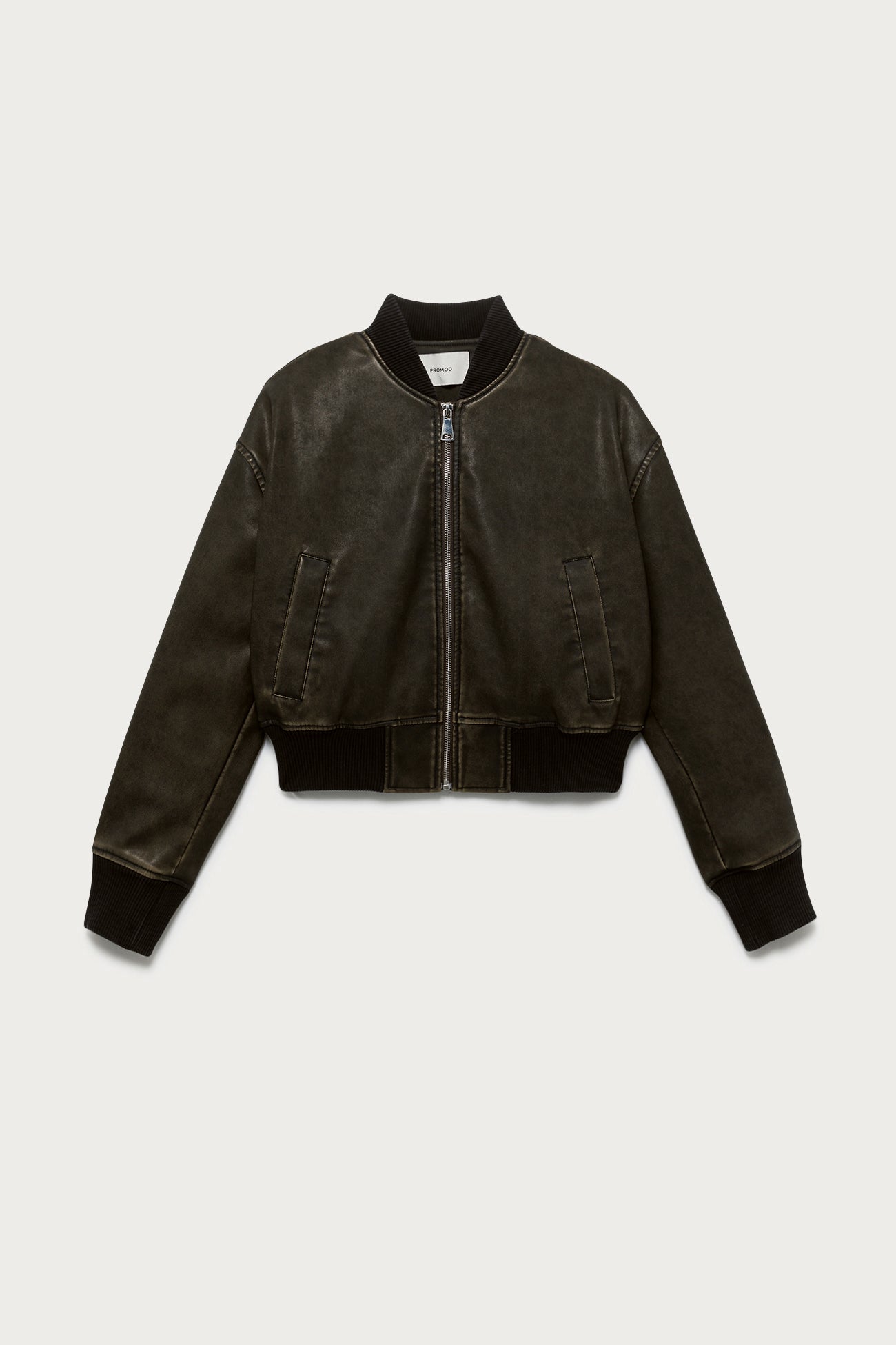Faux leather bomber jacket - Black