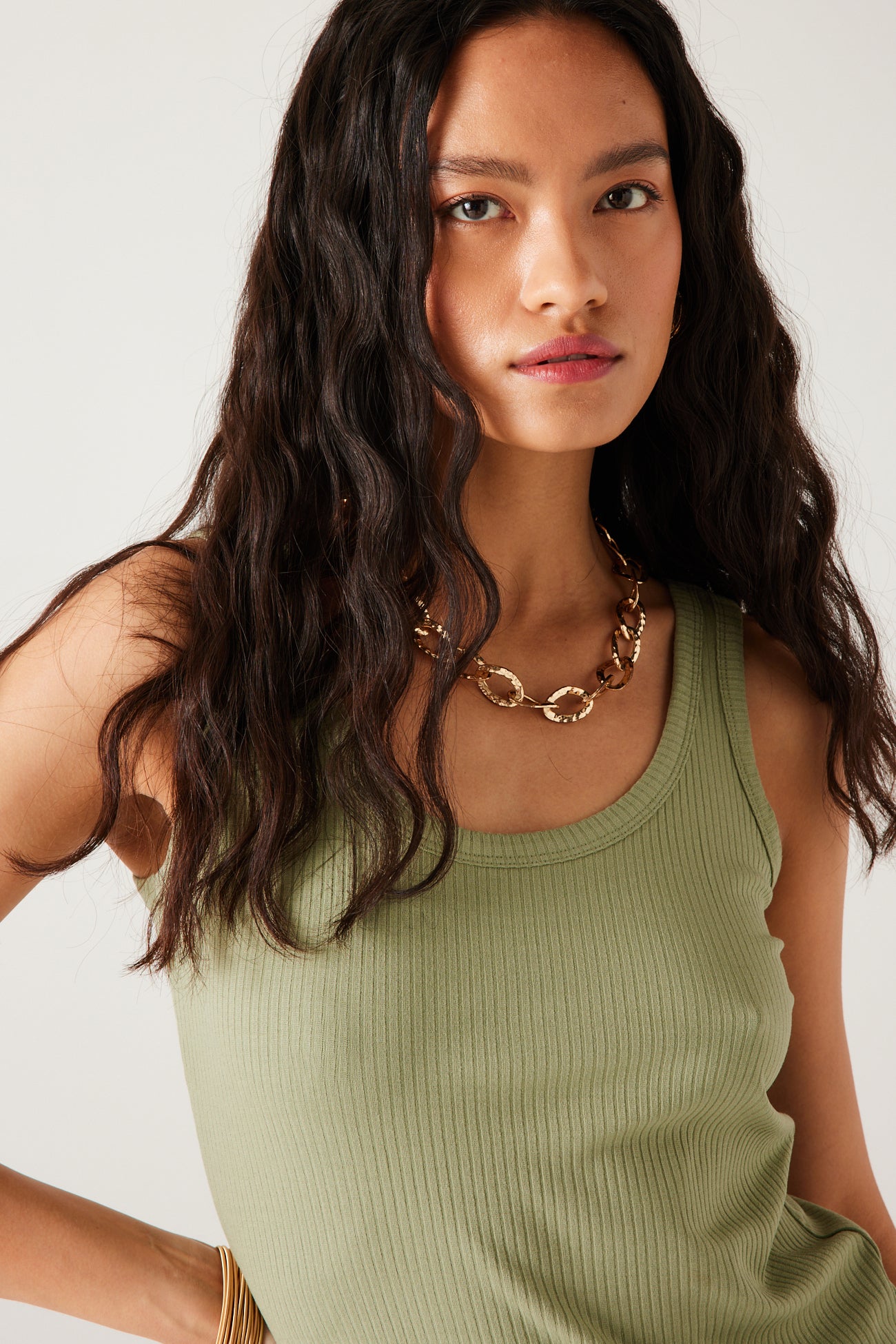 Ribbed sleeveless top - Ecru