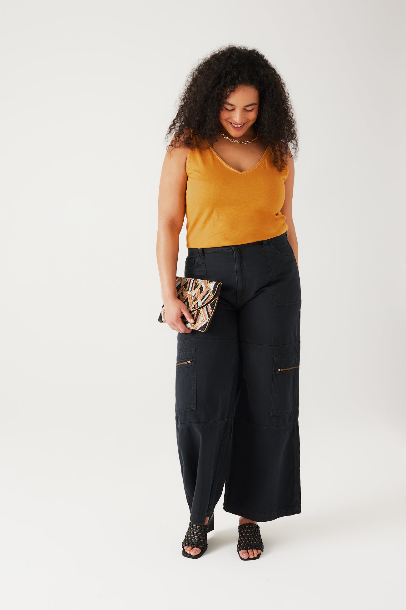 V-neckline strappy top - White