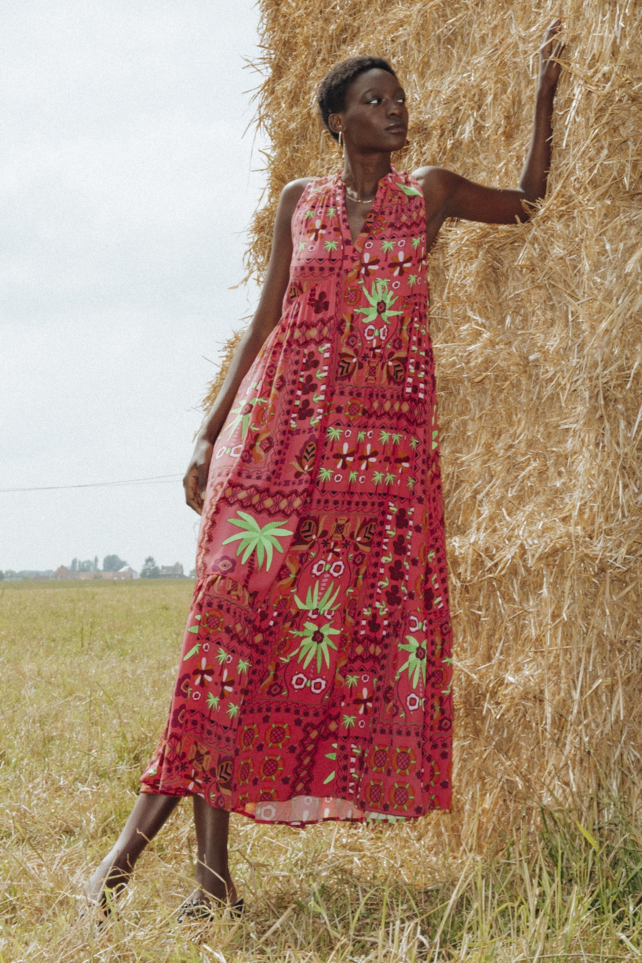 Long patterned dress - Pink print