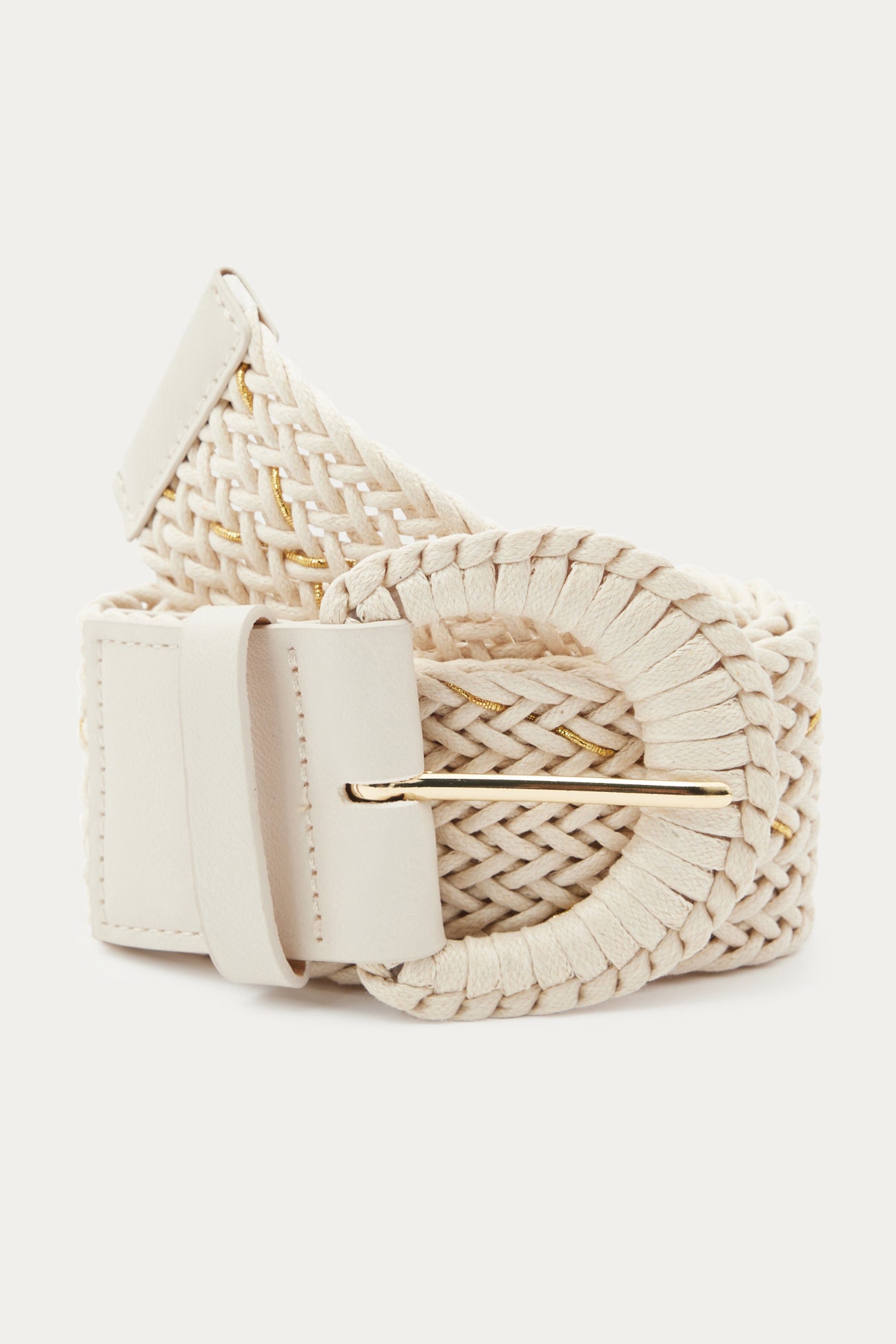 Wide woven belt - Beige