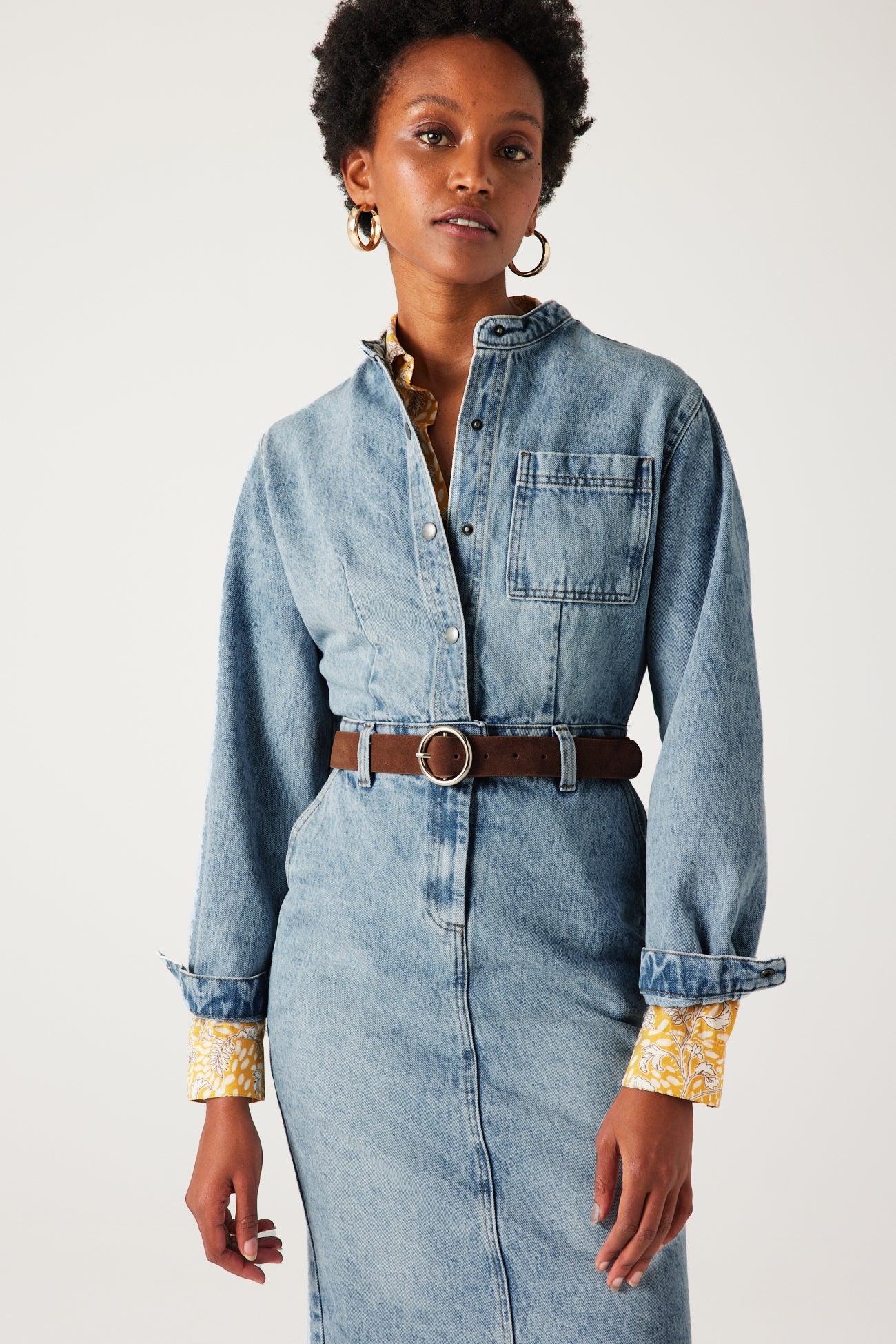 Mid-length denim dress - Ecru