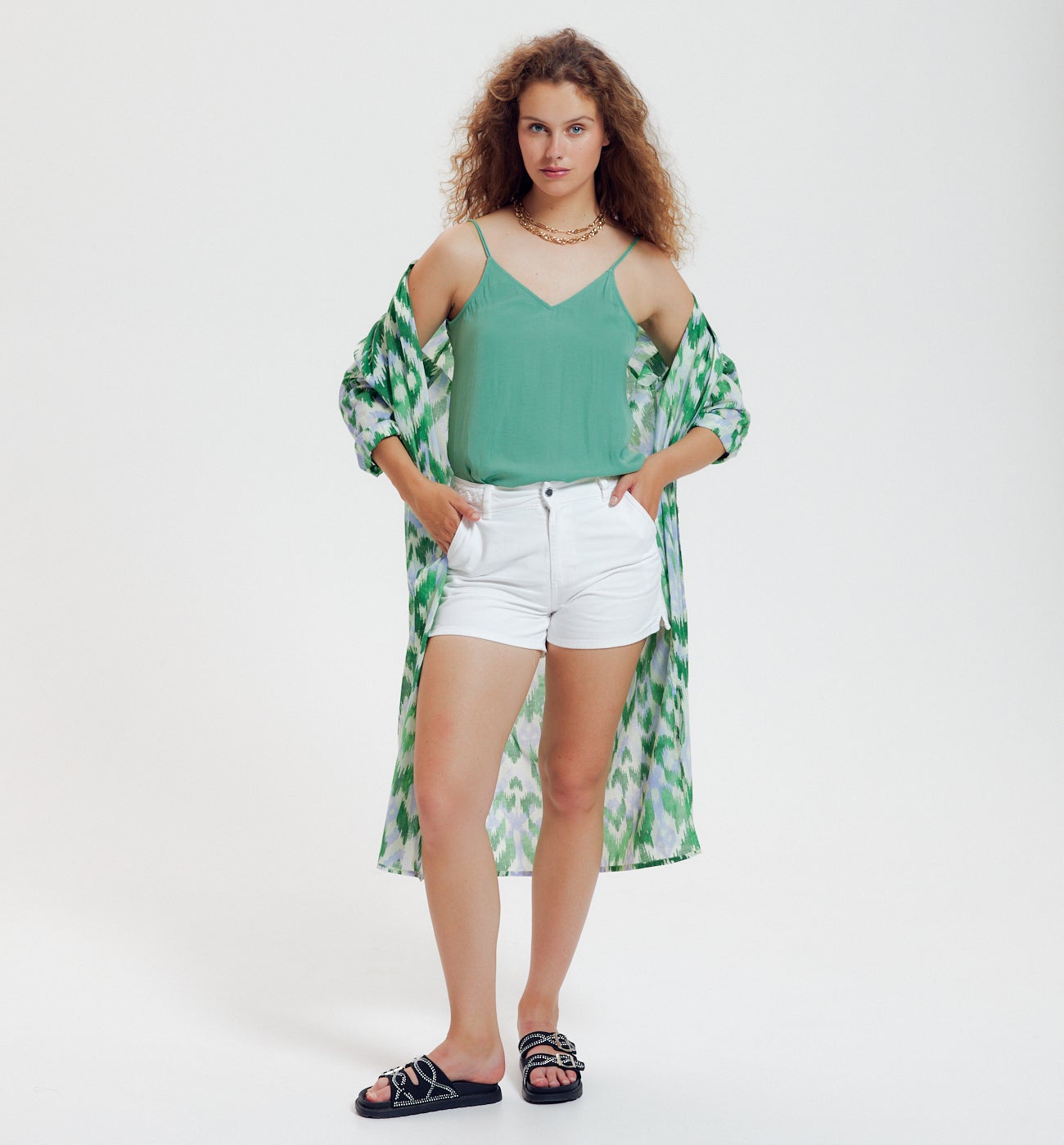 Plain satin top - Turquoise