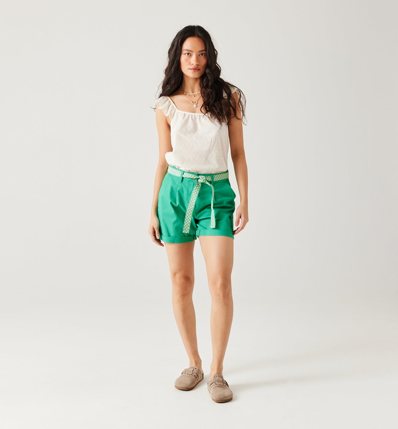 Pleat shorts belt - Turquoise