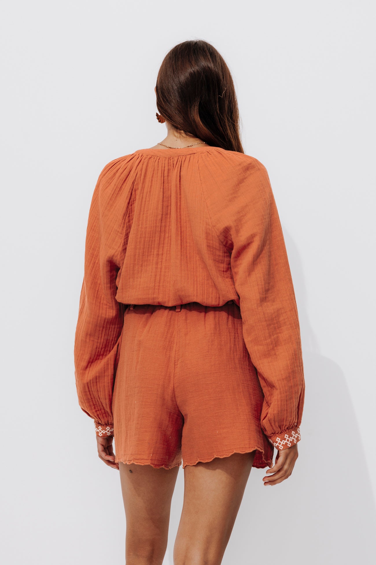 Embroidered gauze cotton shirt - Sienna