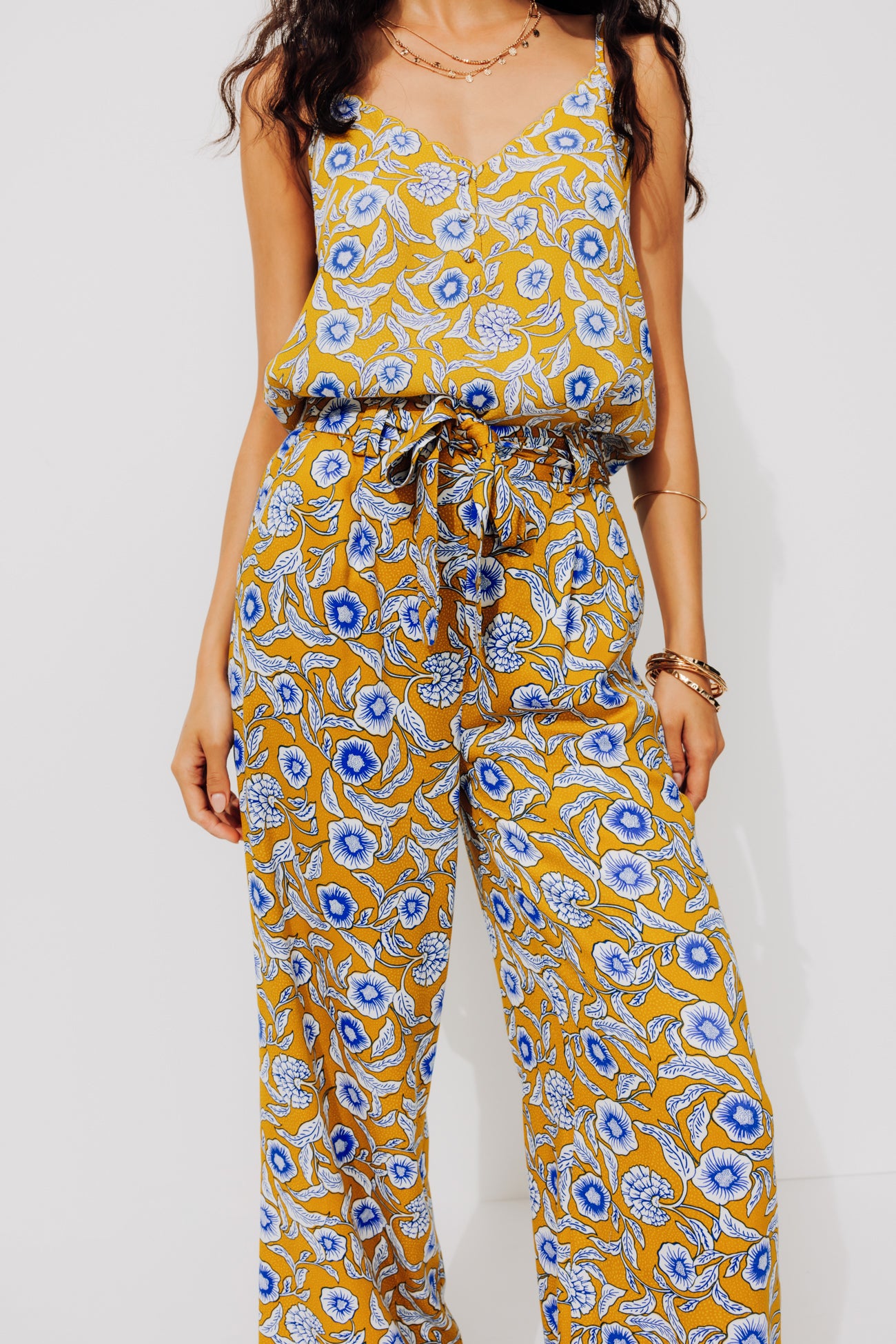 High-waist wideleg trousers - Ochre print