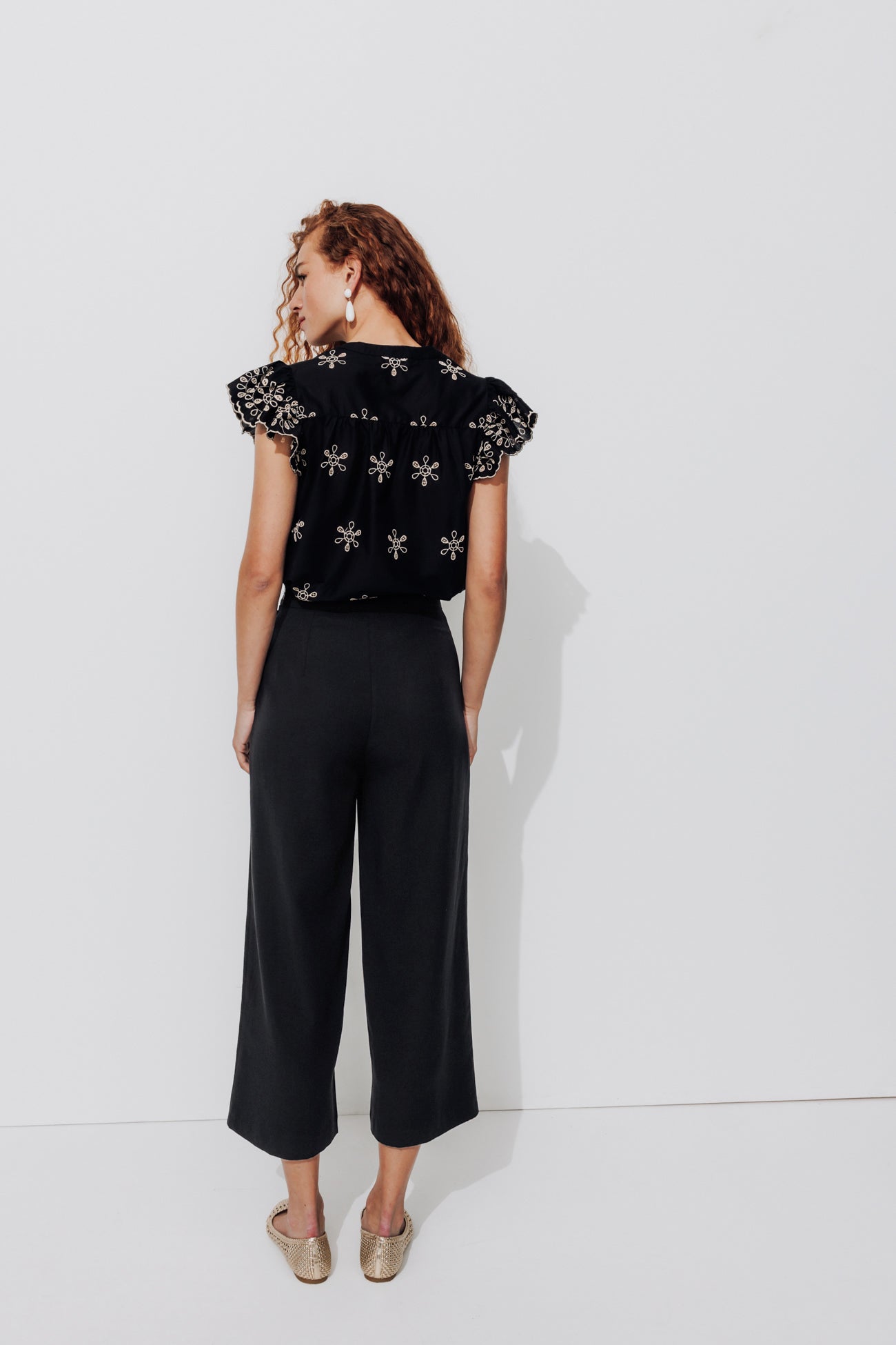 Wideleg calf-length trousers - Red