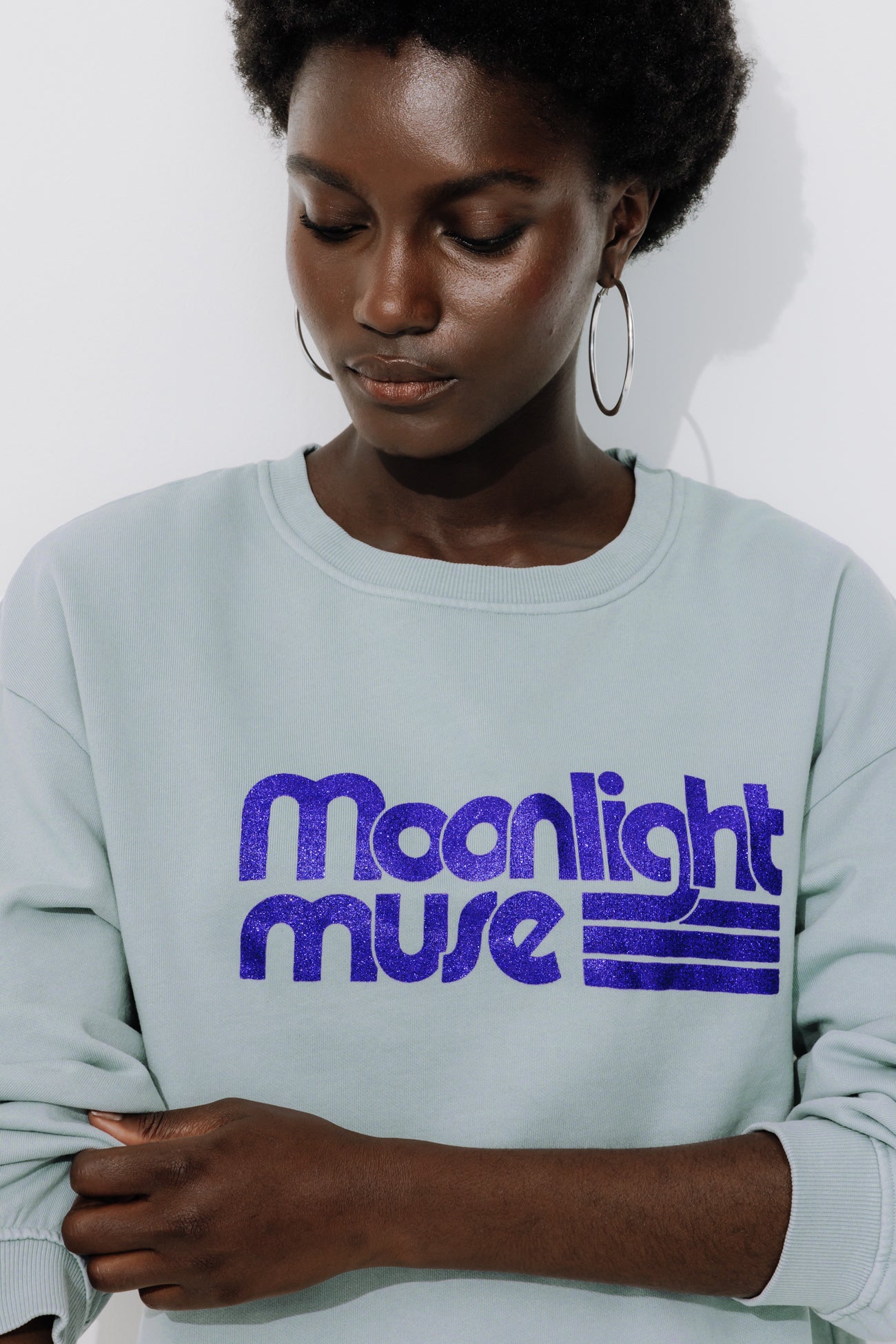 Glitzy slogan sweatshirt - Light green print