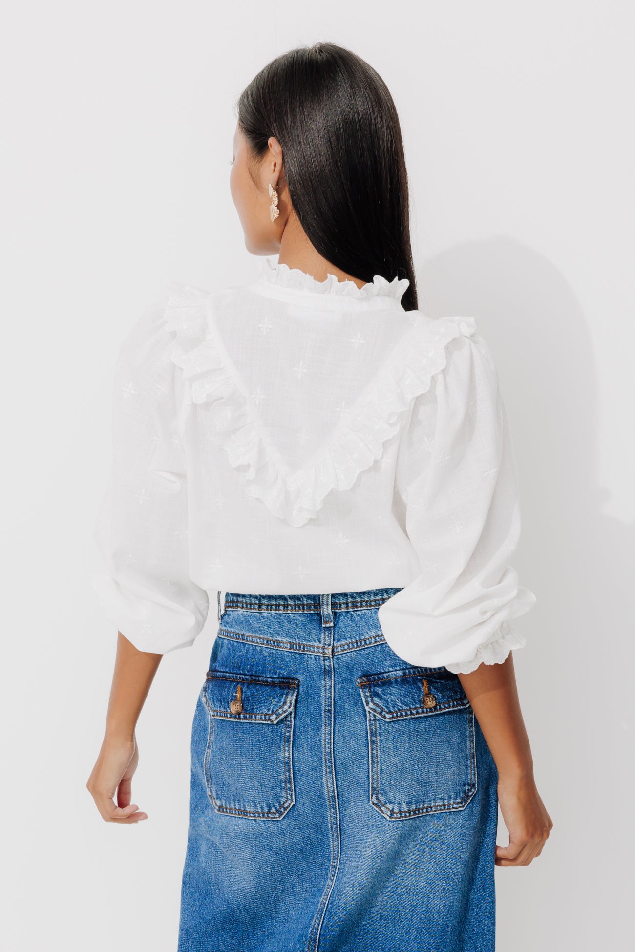 Embroidered cotton shirt - Ecru