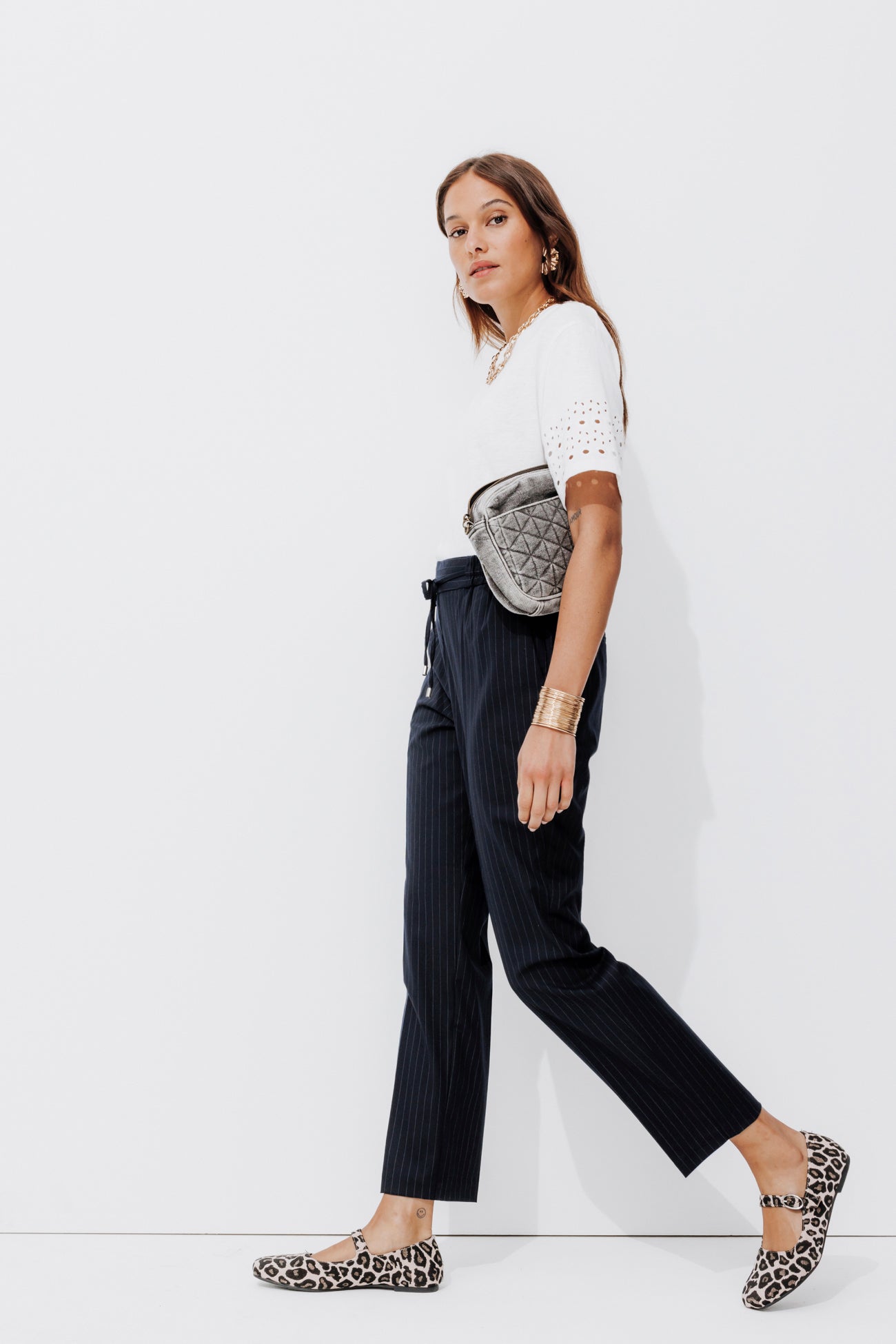 Checked jogging trousers - Navy blue stripes