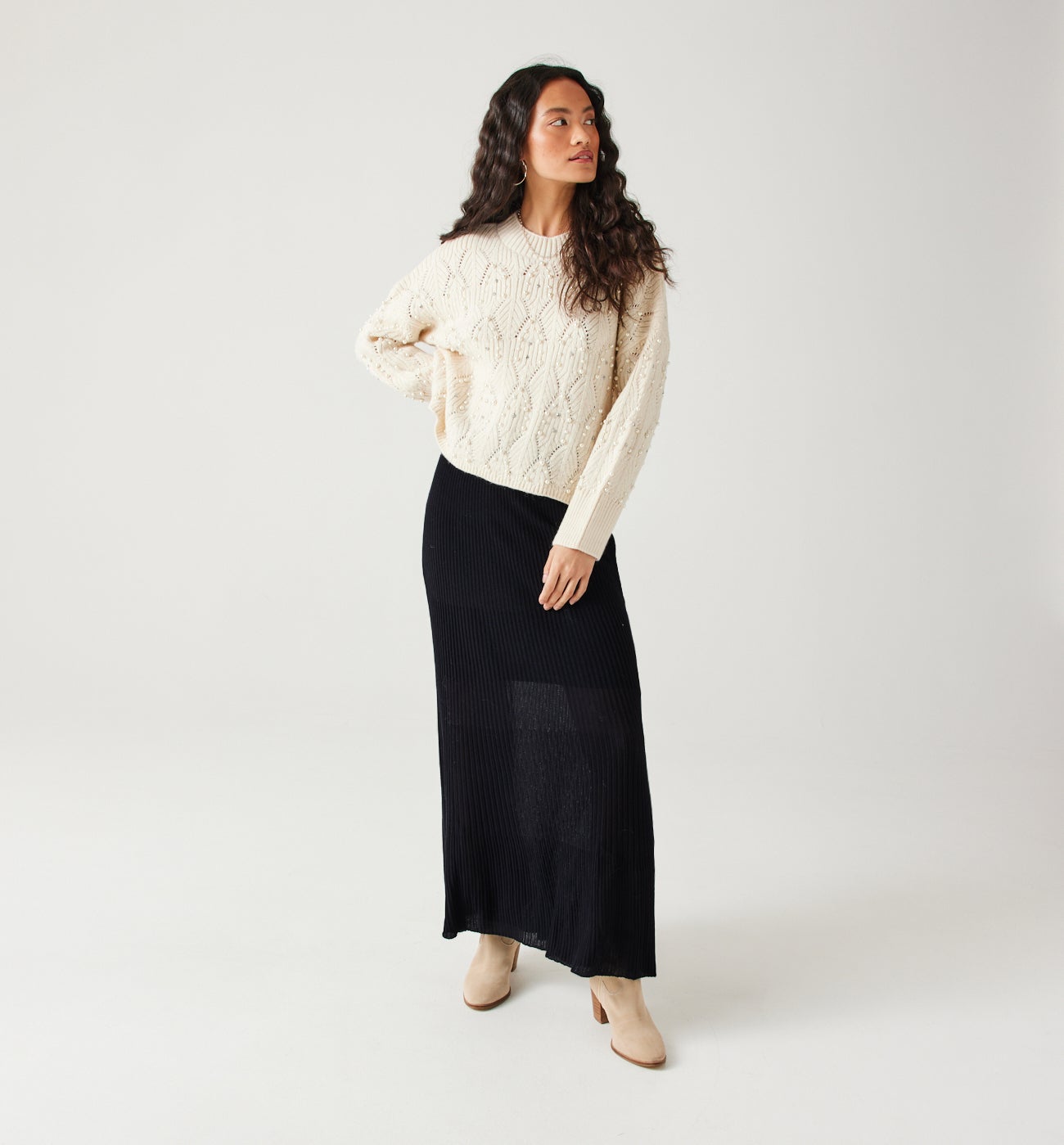 Long ribbed skirt - Black