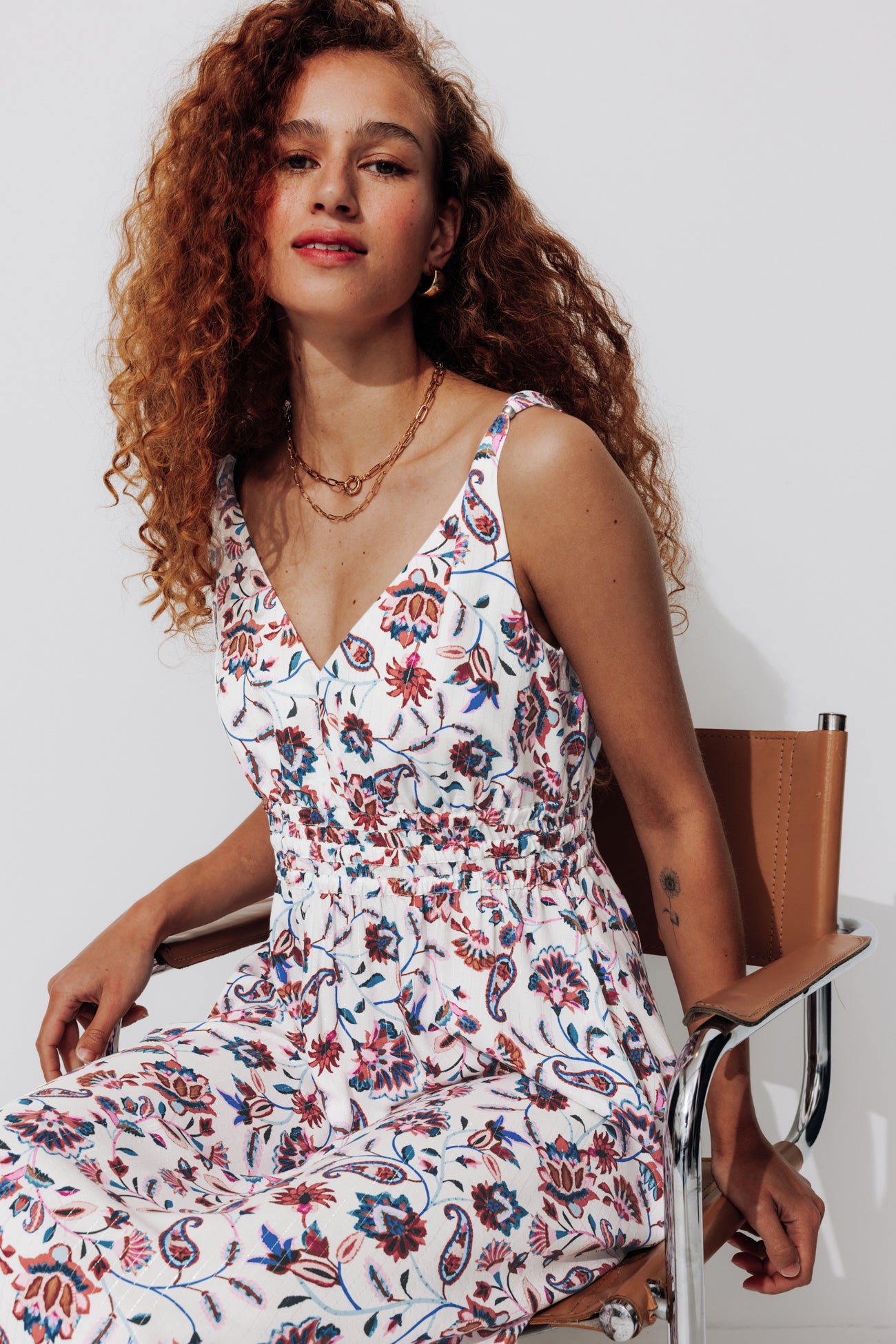 Patterned mid-length dress - Yellow print