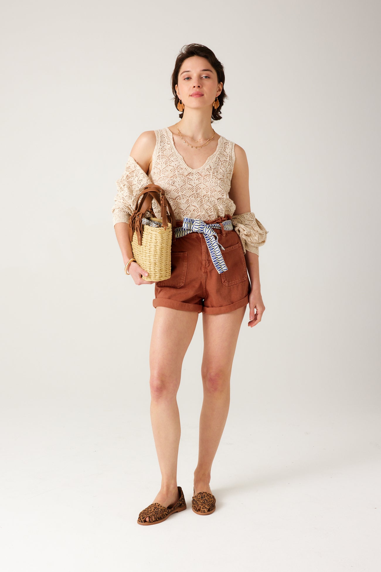 Colour-dyed belted shorts - Sienna