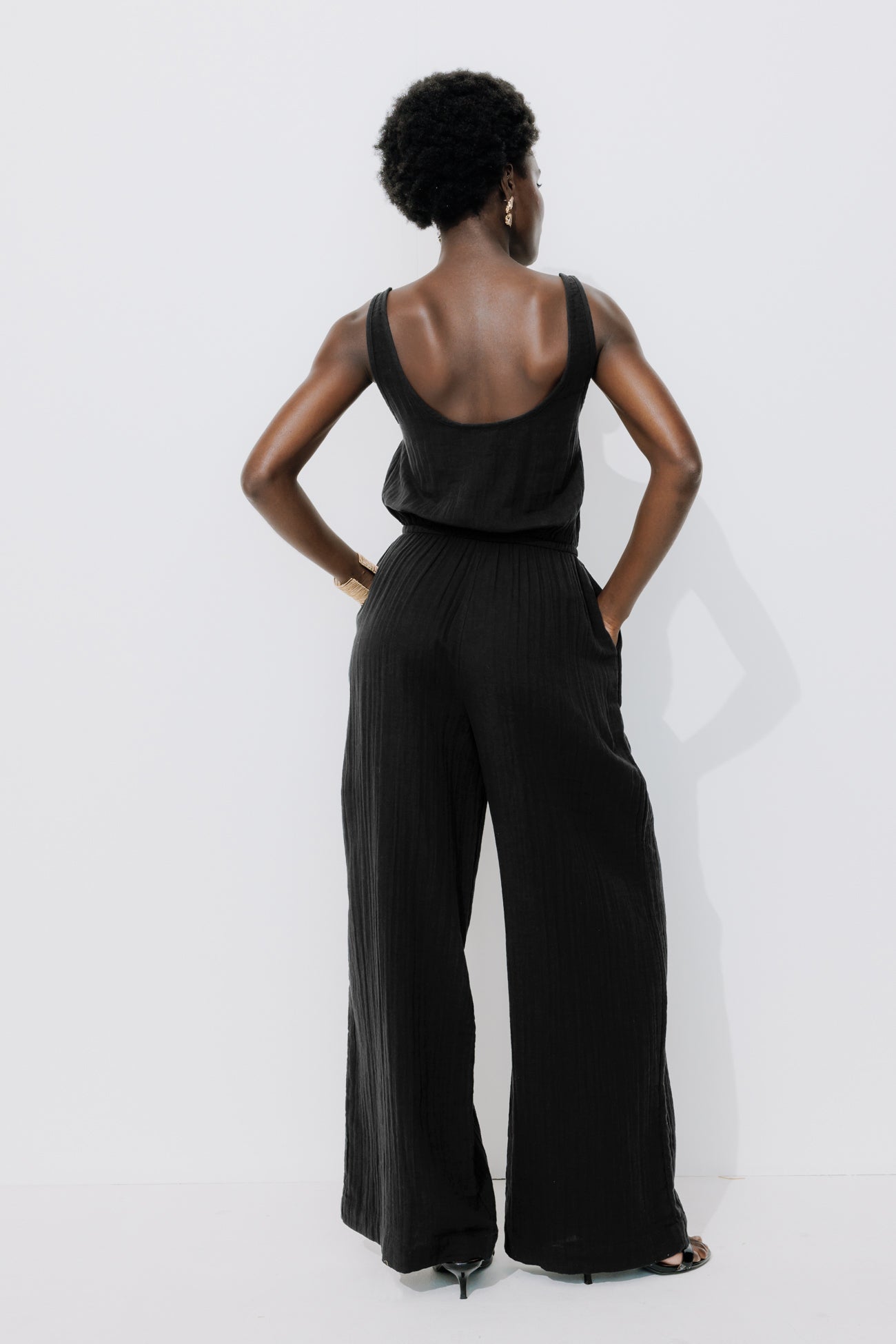 Cotton gauze jumpsuit - Ochre
