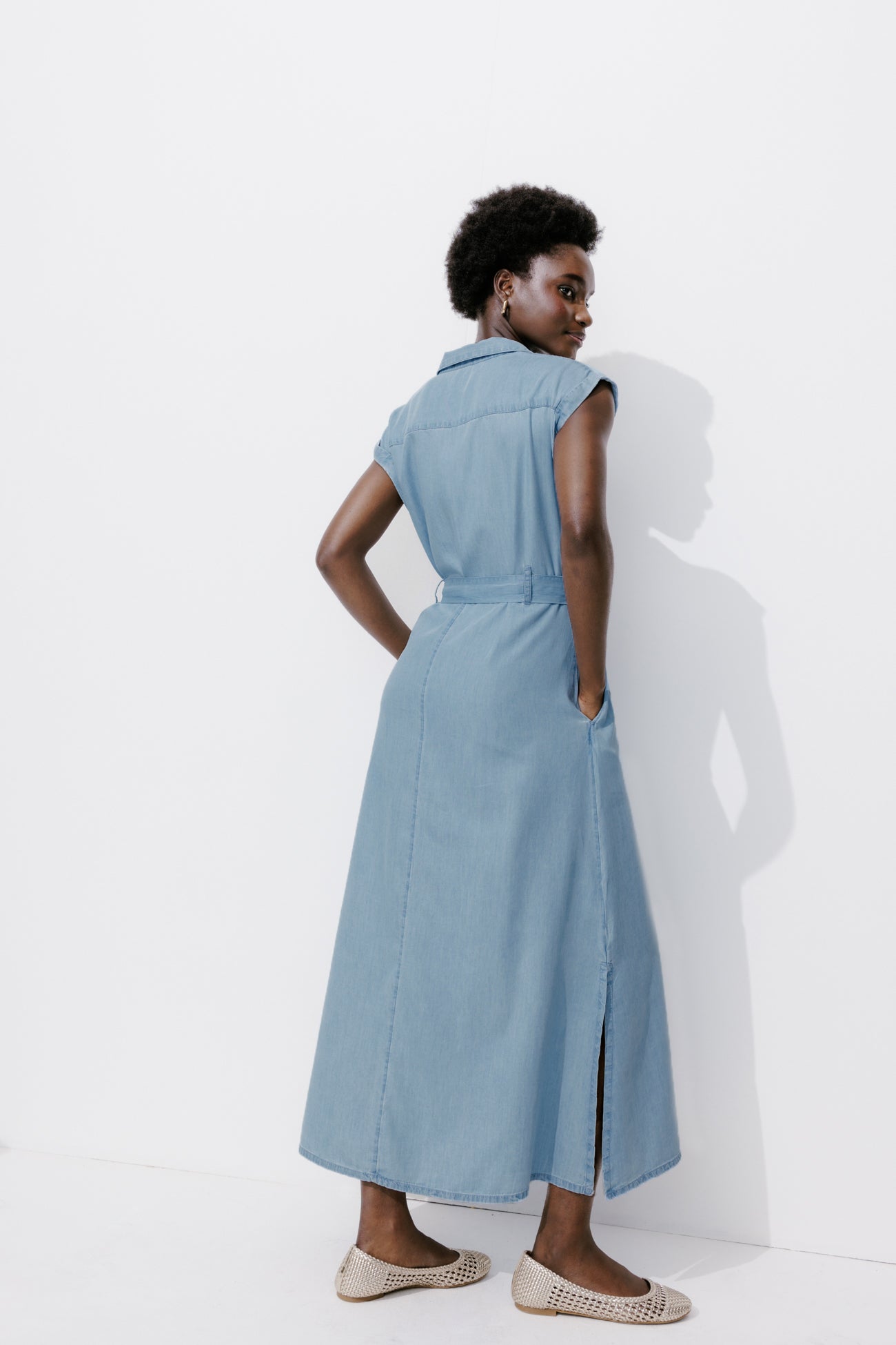 Long sleeveless dress - Light denim