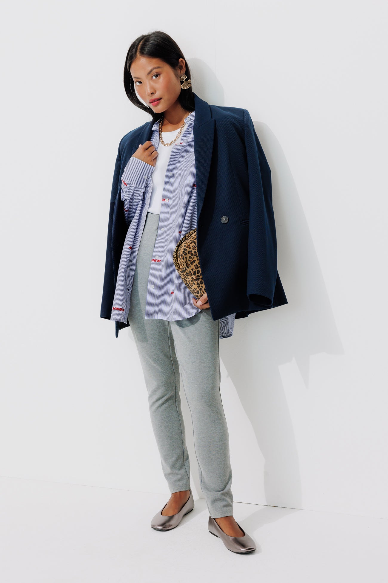 Embroidered striped shirt - Navy blue stripes