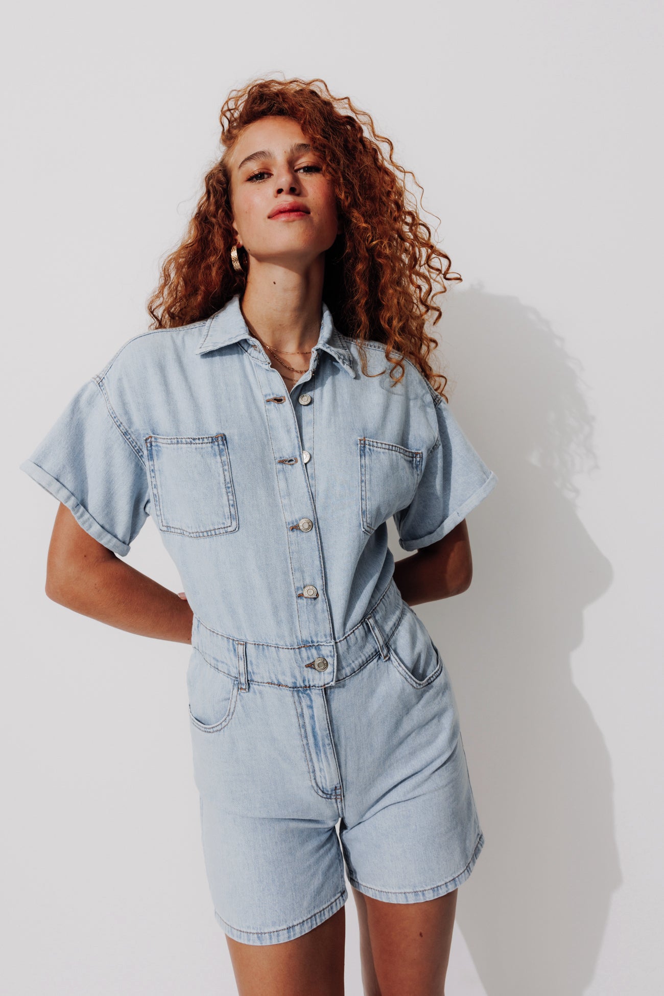 Denim shorts jumpsuit - Light denim
