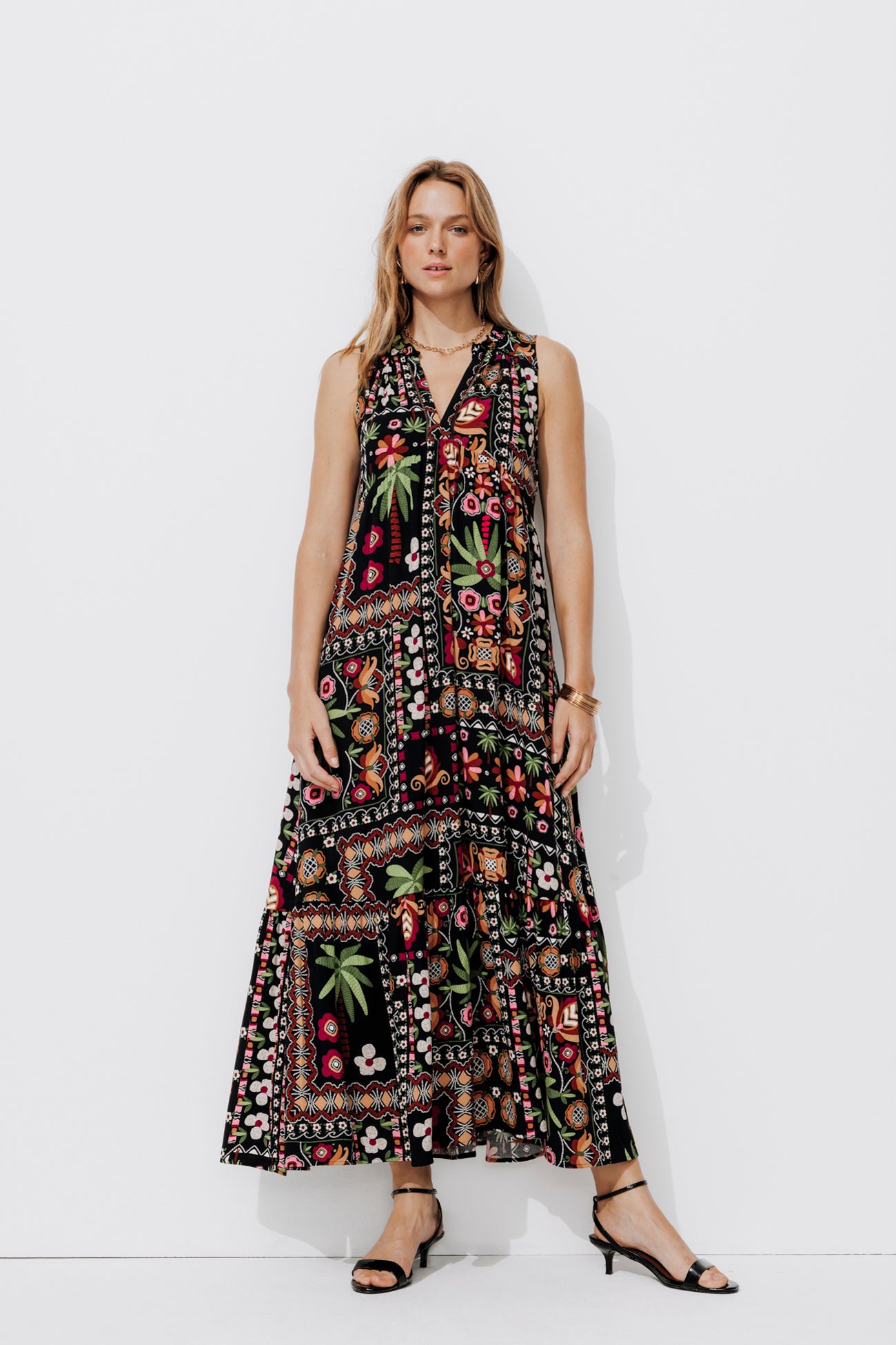 Long patterned dress - Black print