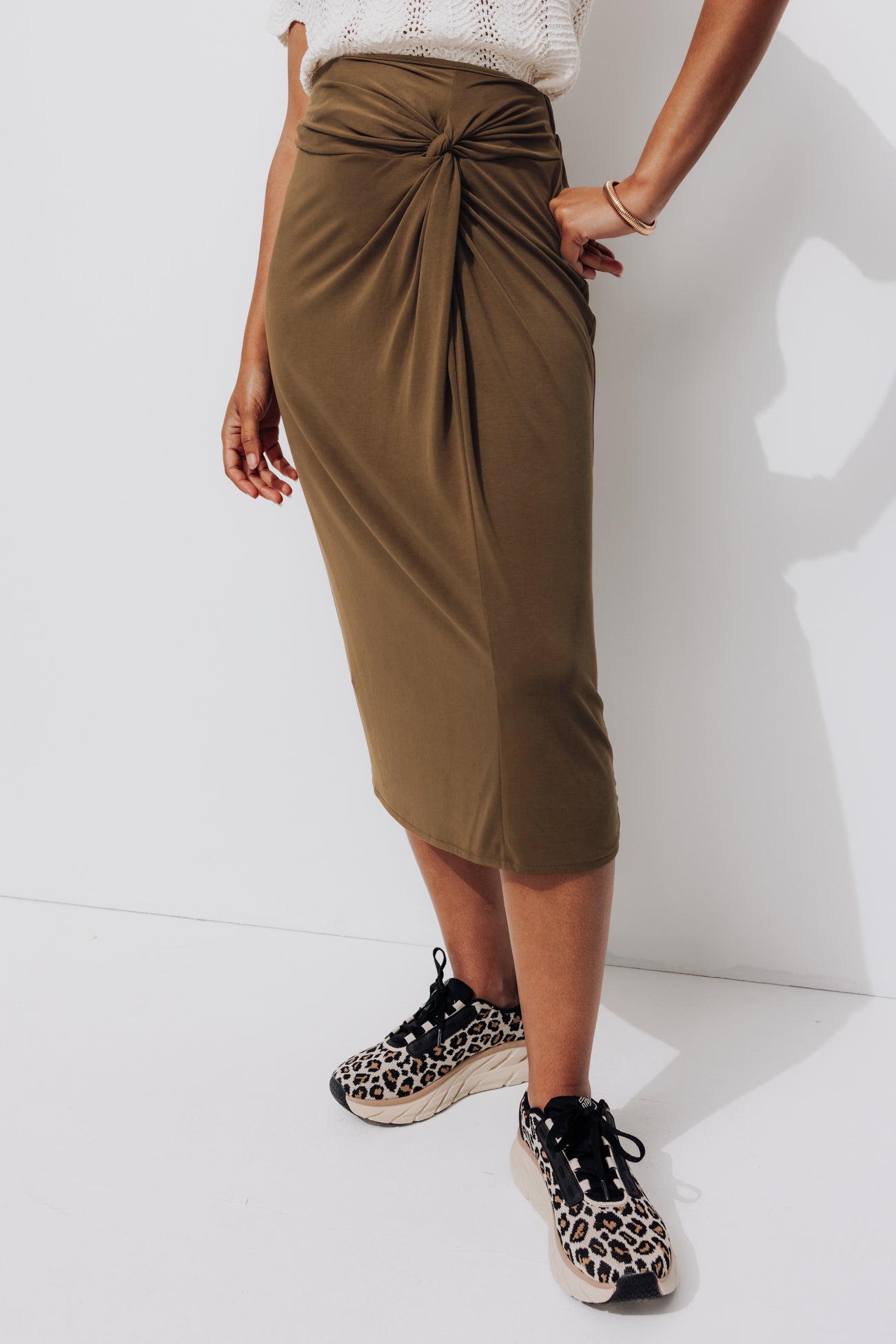 Jersey midi length skirt - Caramel