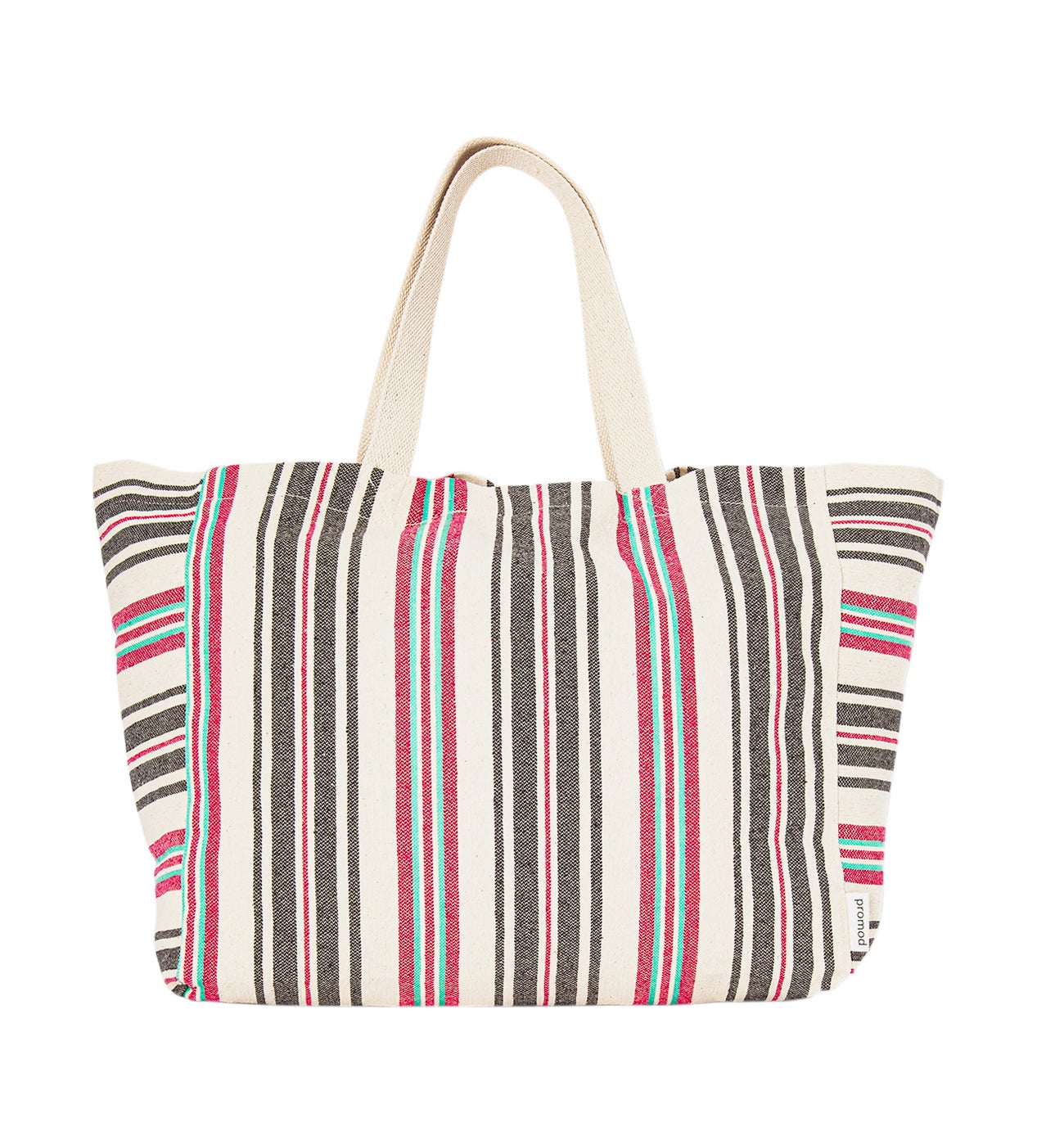 Roomy striped beach bag - Multicolour stripes