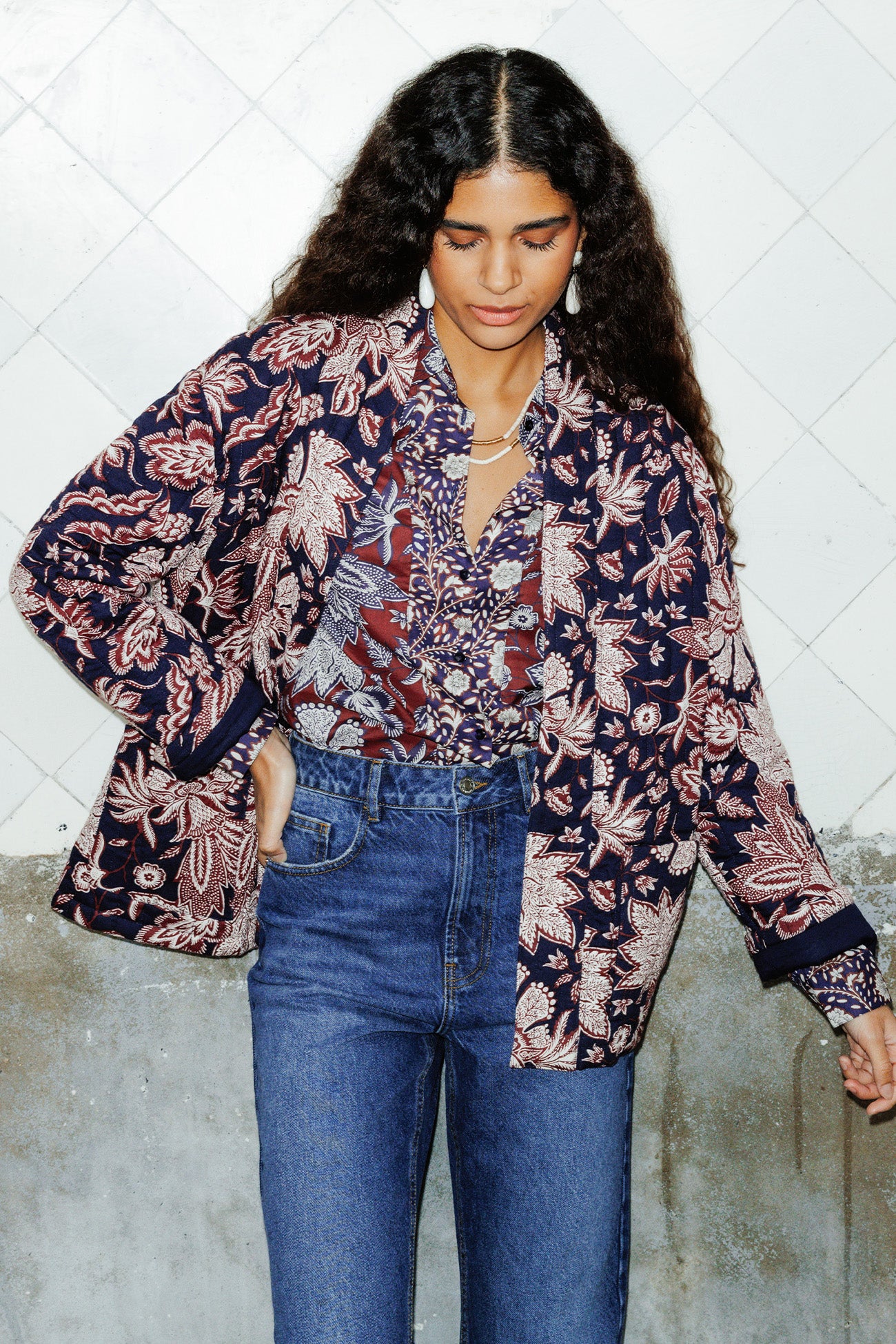 Padded fashion jacket - Blue print