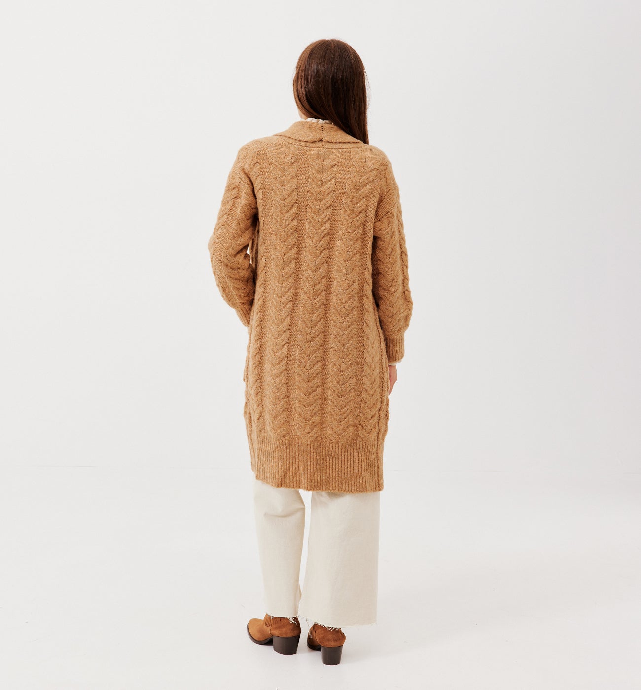 Long cable-knit cardigan - Chestnut brown