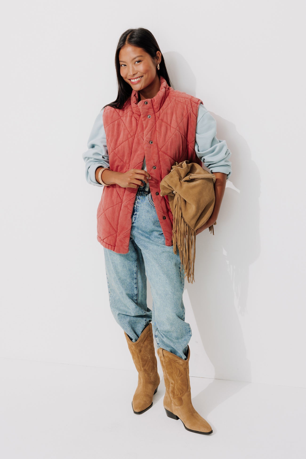 Padded fleece waistcoat - Raspberry red